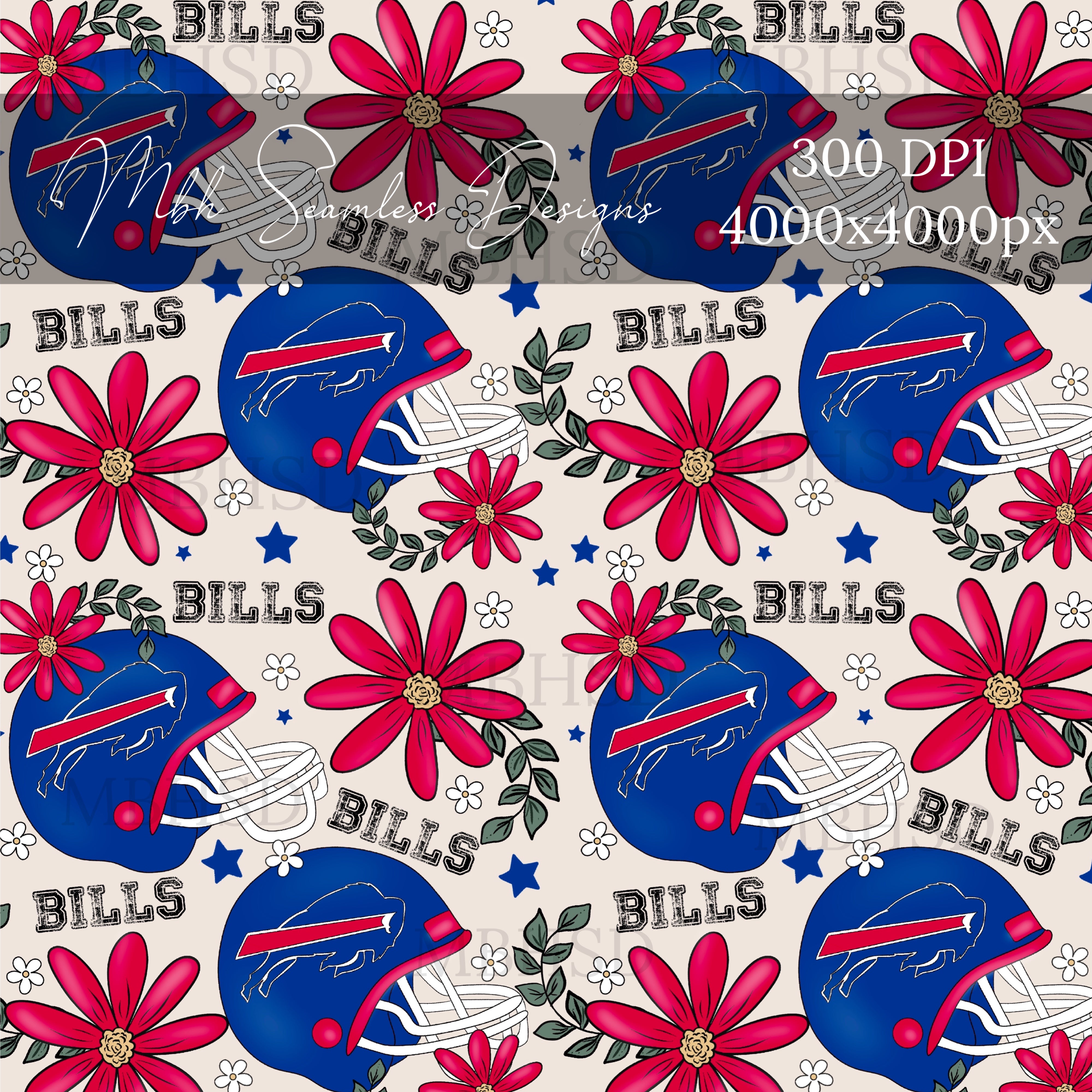 Buffalo Bills Floral Seamless Pattern MBH Seamless Designs buffalo-bills-floral-seamless-pattern-mbh-seamless-designs