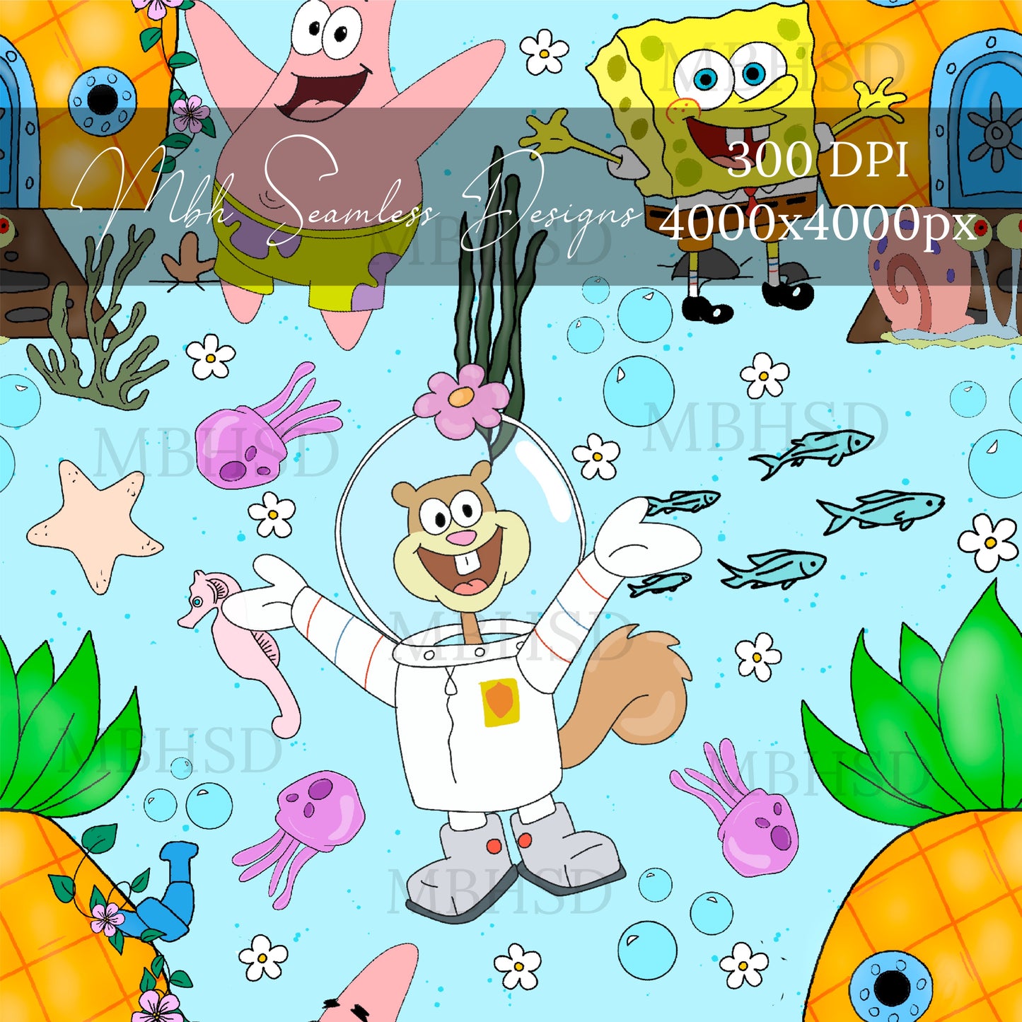 SpongeBob Daisies 2 Colorways Seamless Pattern