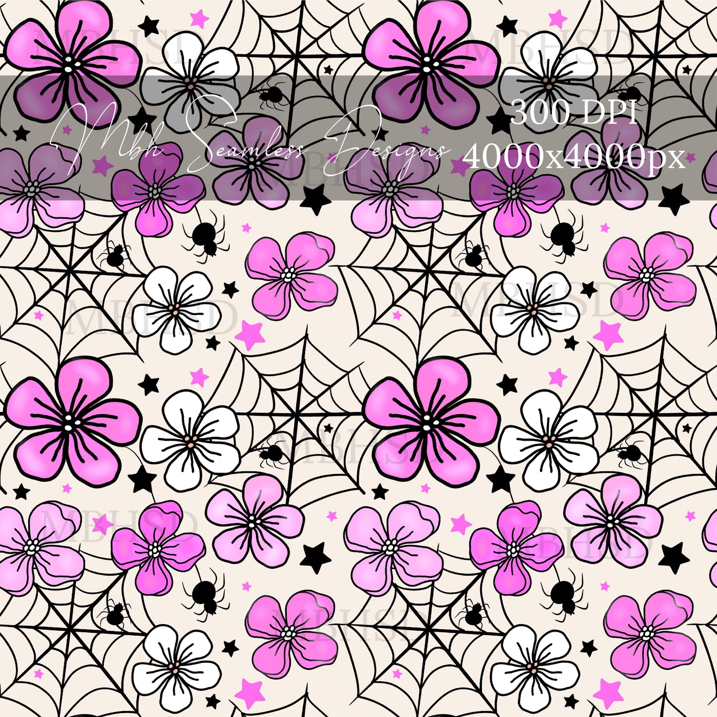 Pink Spiderweb Floral Seamless Pattern