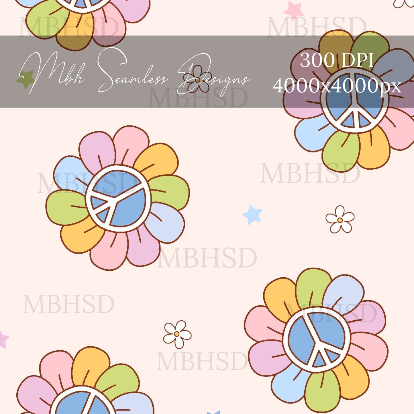 Groovy Peace Daisies Seamless Pattern