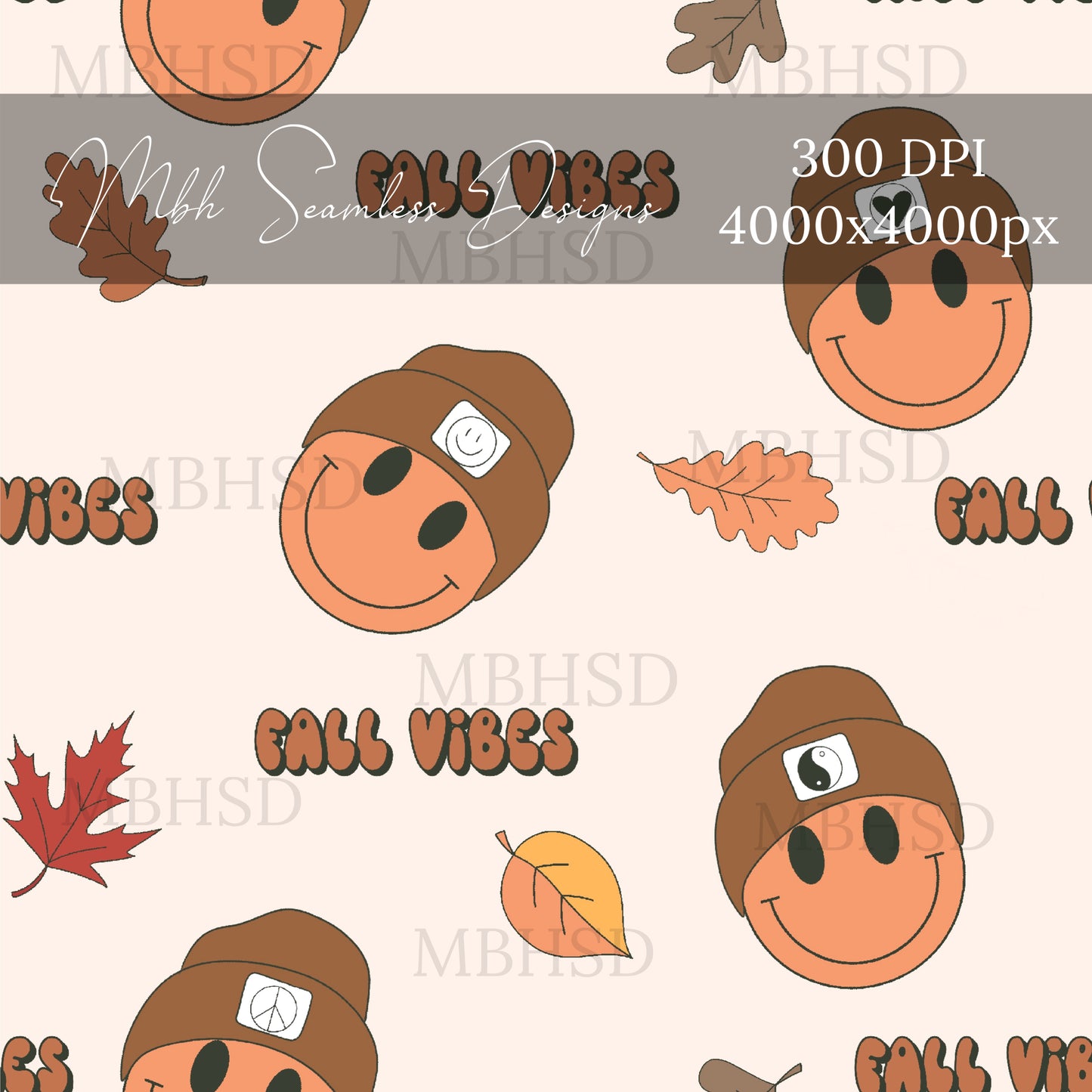 Fall Vibes Smilies Seamless Pattern