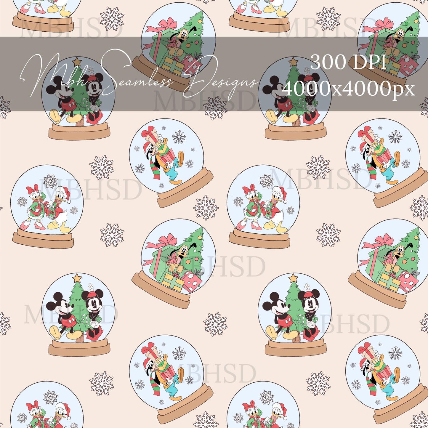Magical Holiday Snowglobes Seamless Pattern
