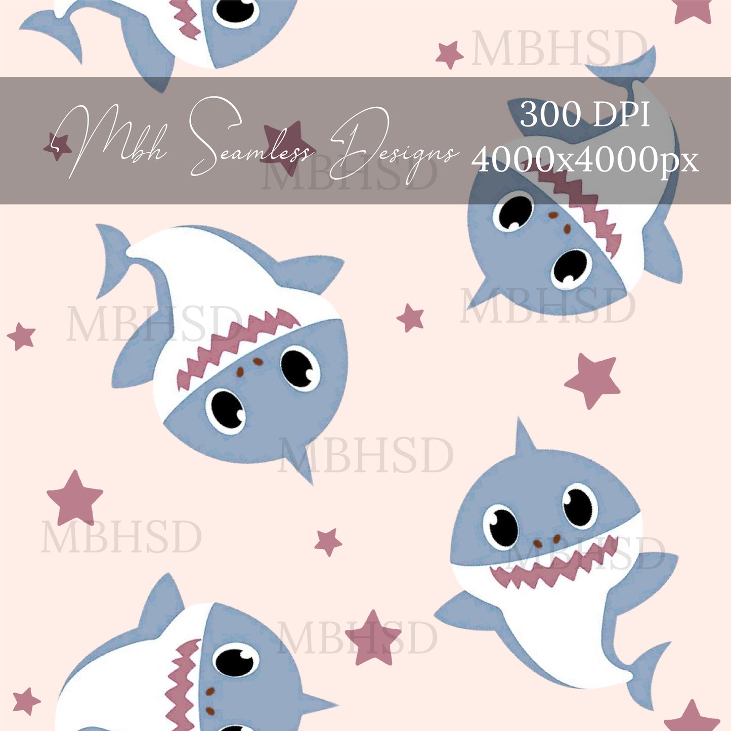 Muted Baby Shark Seamless Pattern