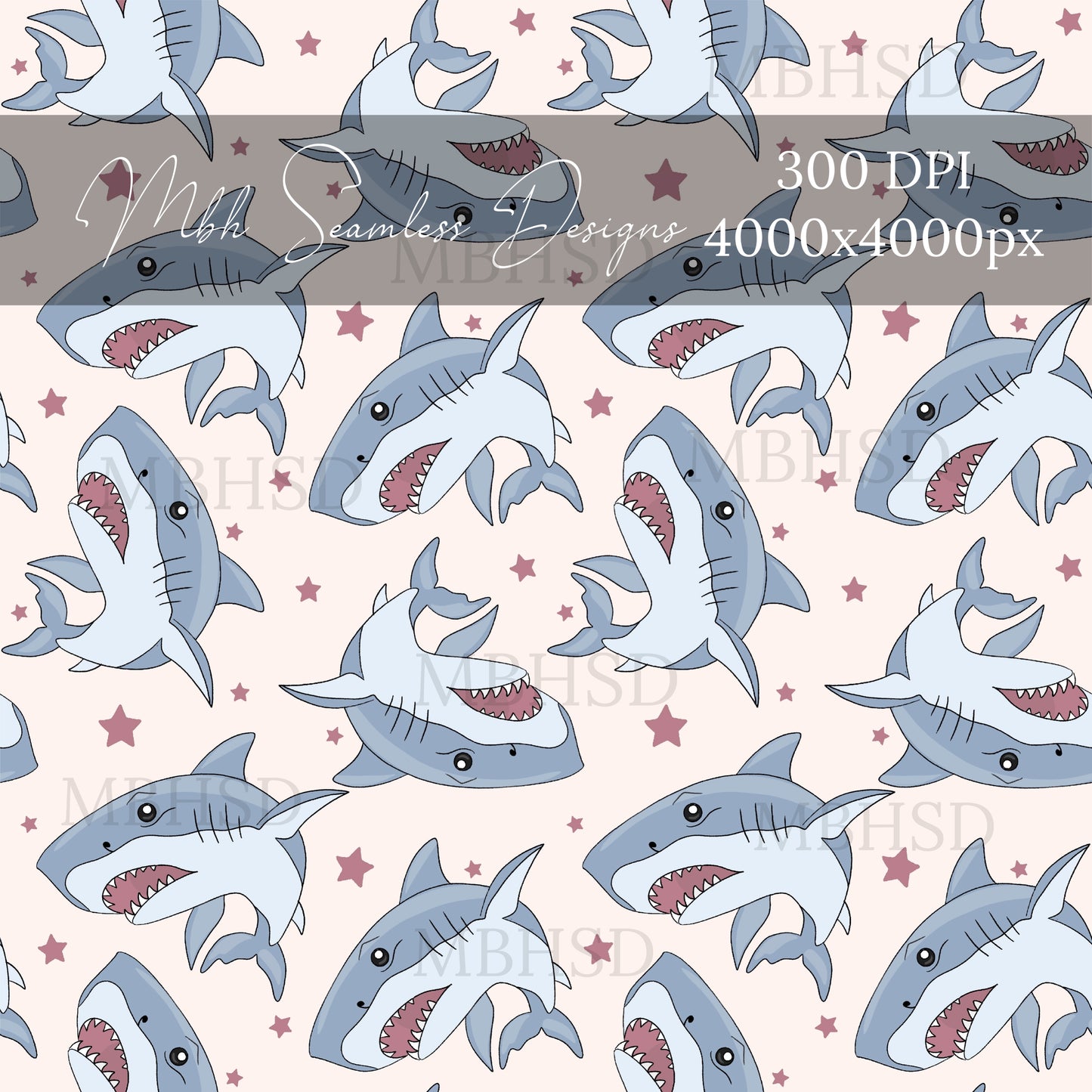 Red Star Sharks Seamless Pattern