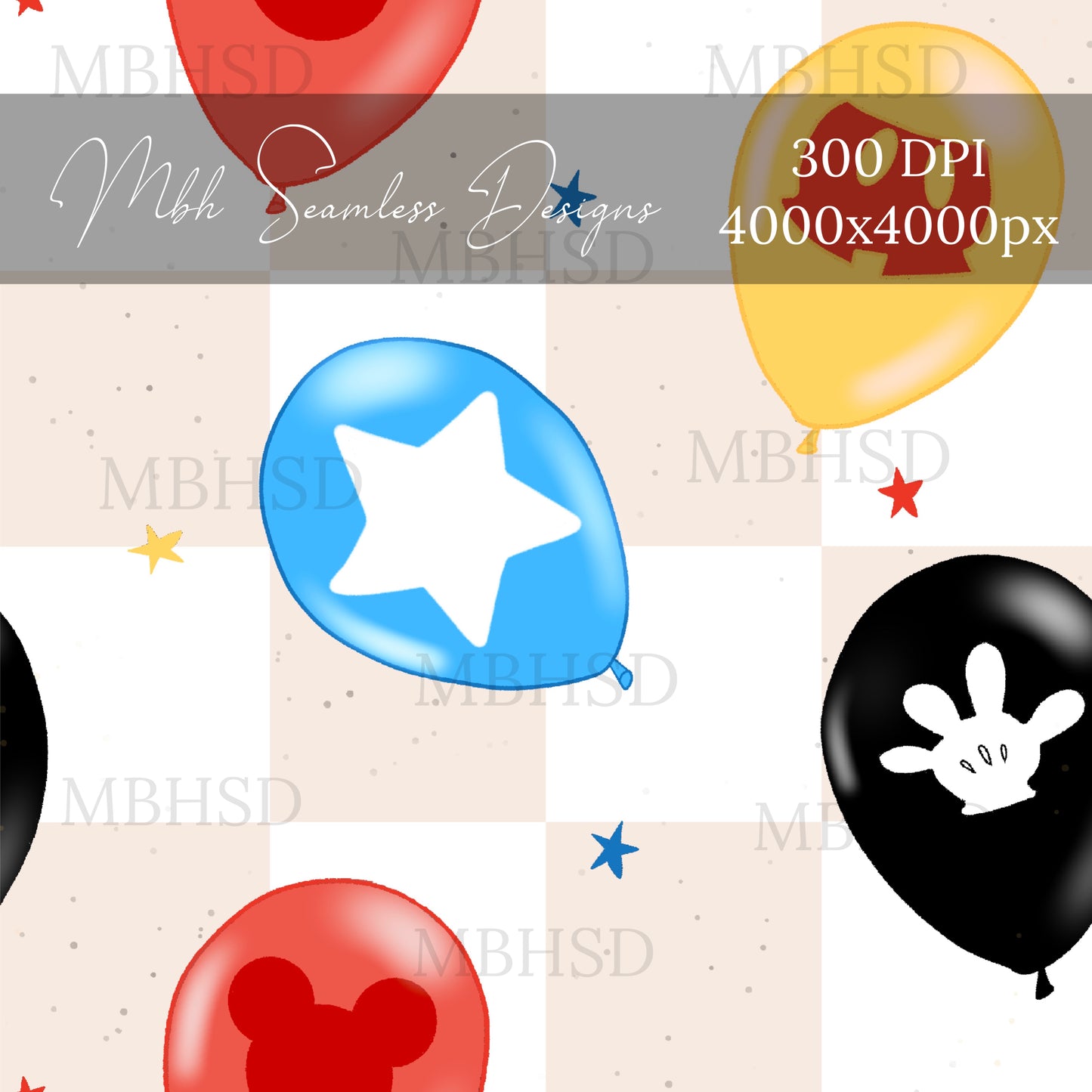 Checkered Mouse Balloons Seamless Pattern