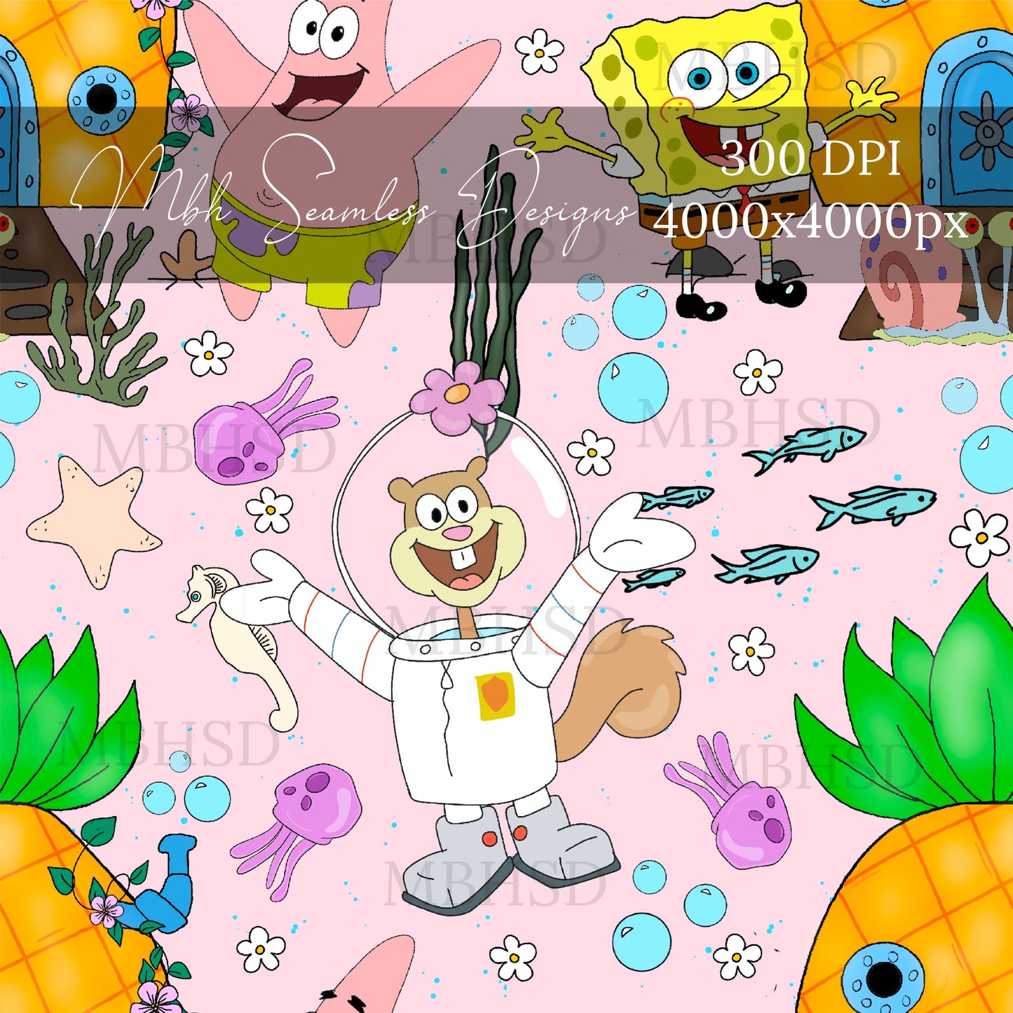 SpongeBob Daisies 2 Colorways Seamless Pattern