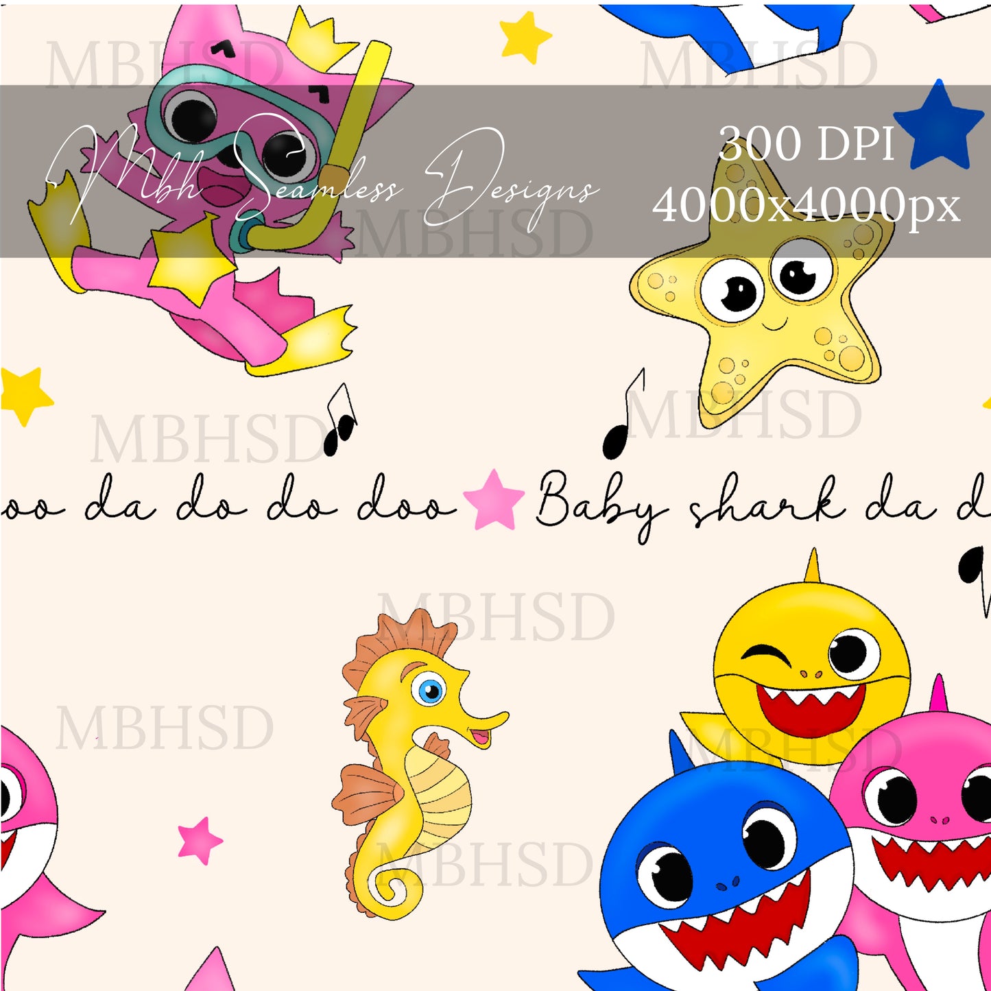 Starry Baby Shark Seamless Pattern