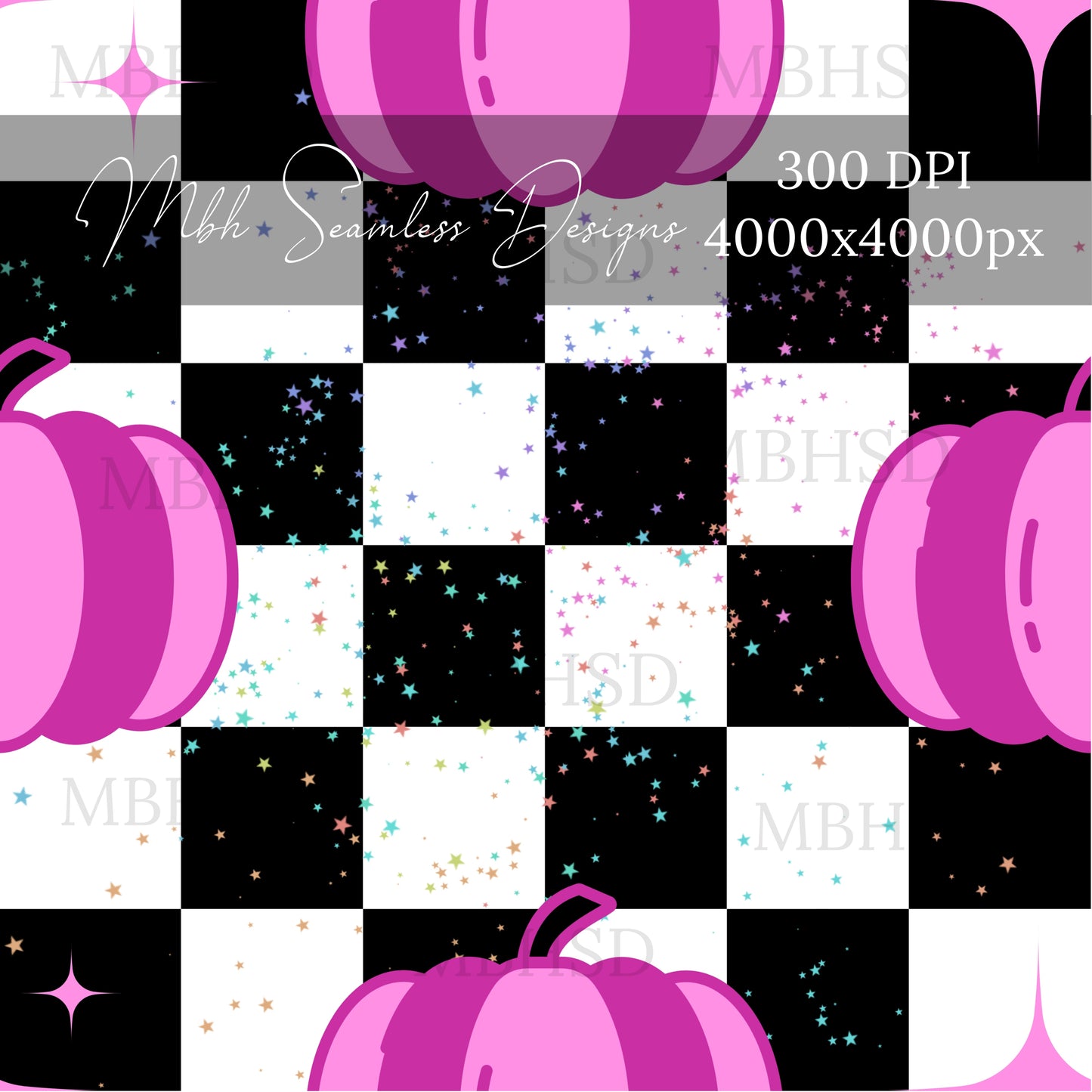 Pink Checkered Pumpkins Seamless Pattern
