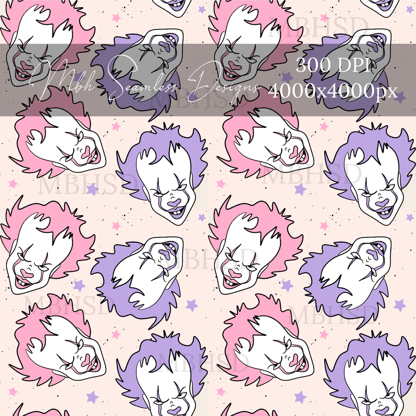 Lavender Pink Clown Seamless Pattern