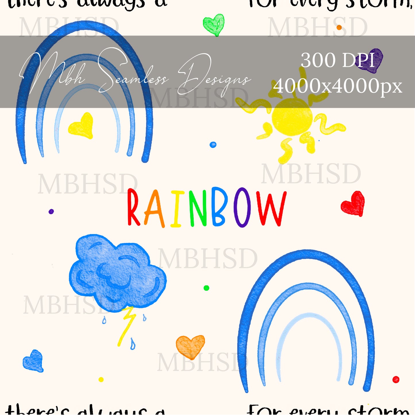 Rainbow Storm Hearts Seamless Pattern