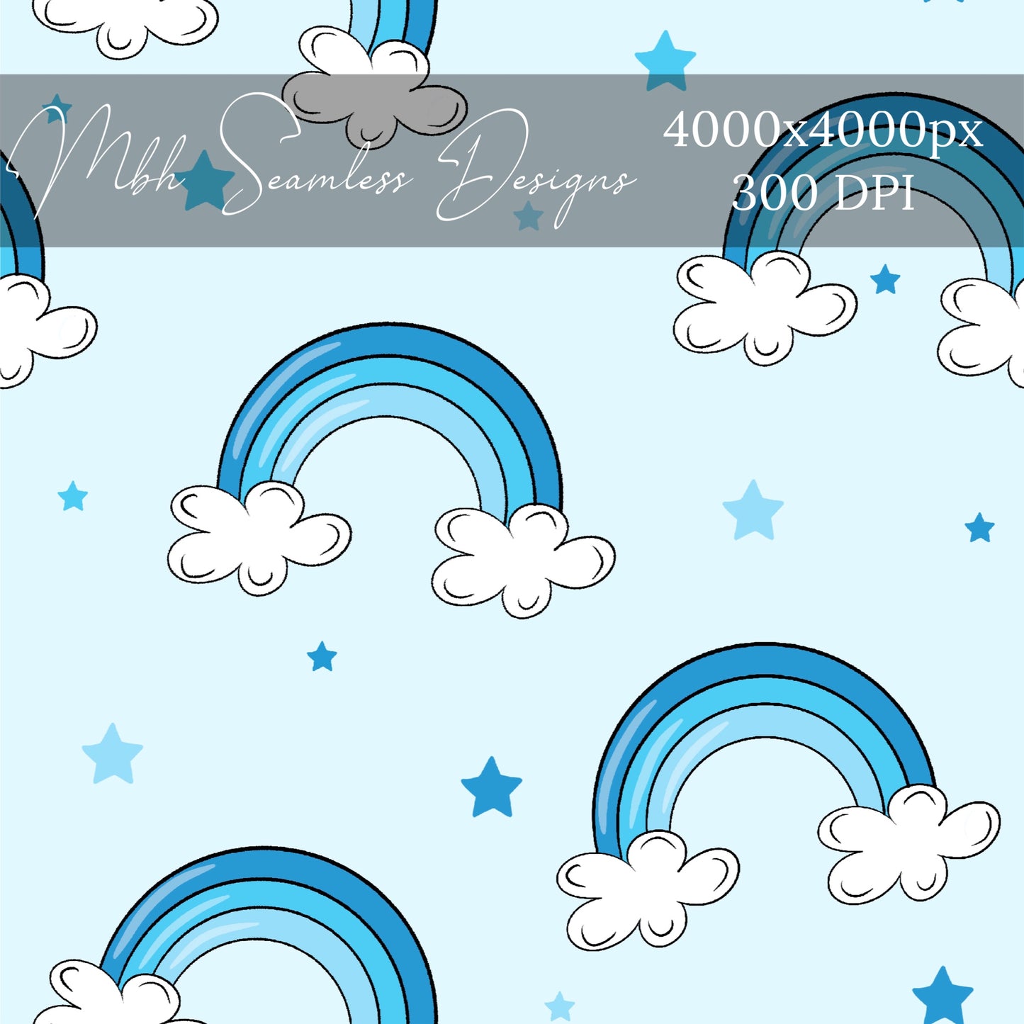 Blue Starry Rainbows Seamless Pattern