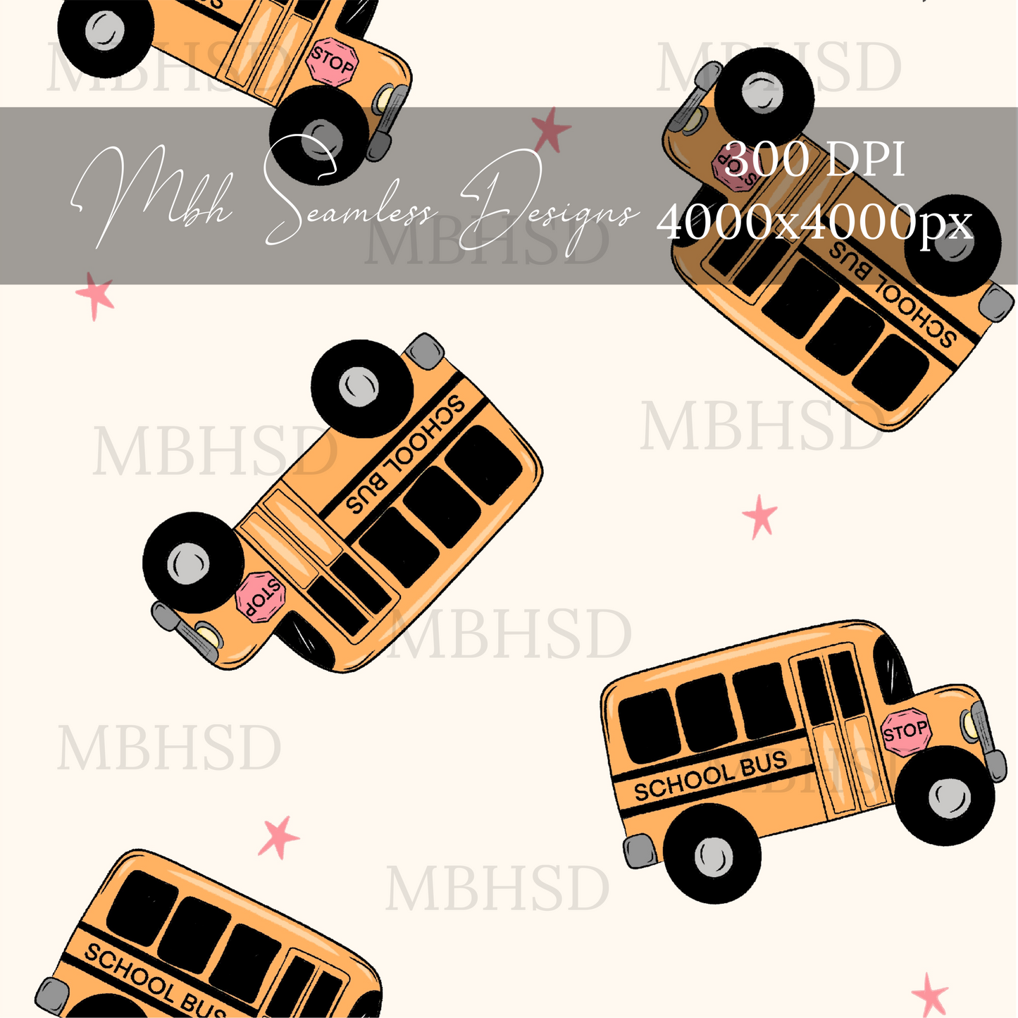 Starry School Bus Seamless Pattern