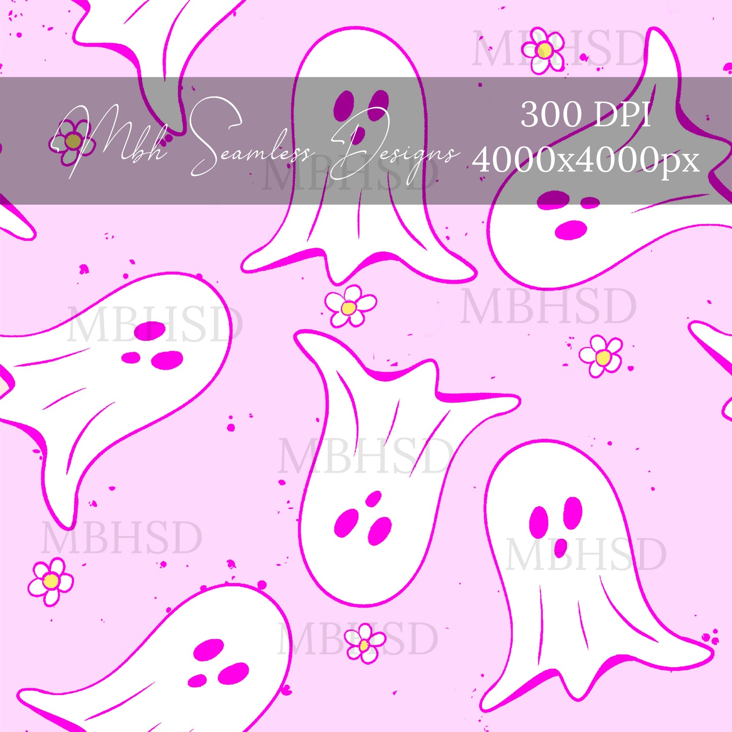 Neon Pink Daisy Ghouls Seamless Pattern