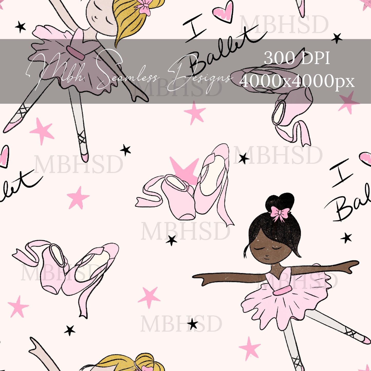 I Love Ballet Blonde Seamless Pattern
