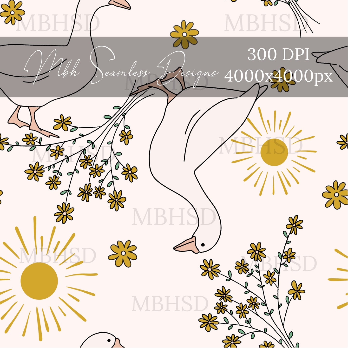 Boho Ducks Seamless Pattern
