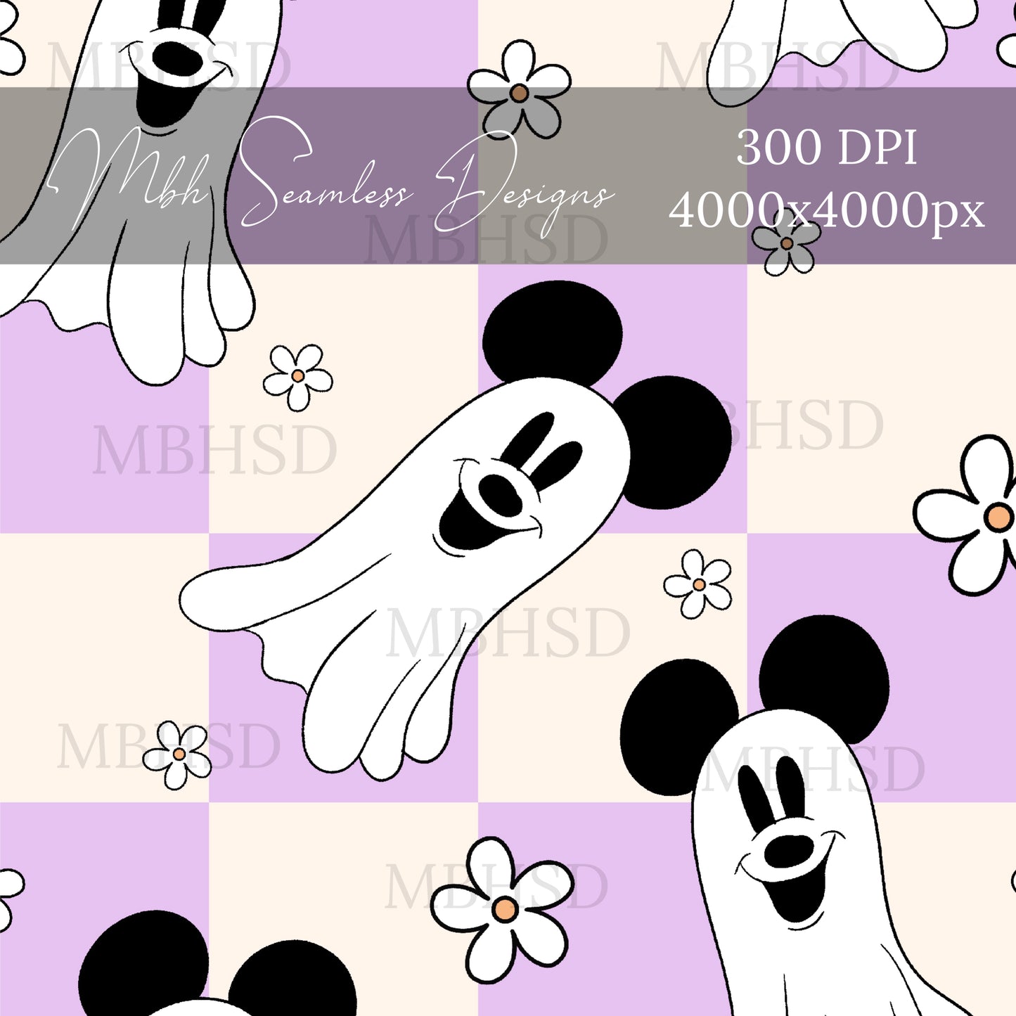 Checkered Mouse Ghost Assorted Colors Seamless Pattern