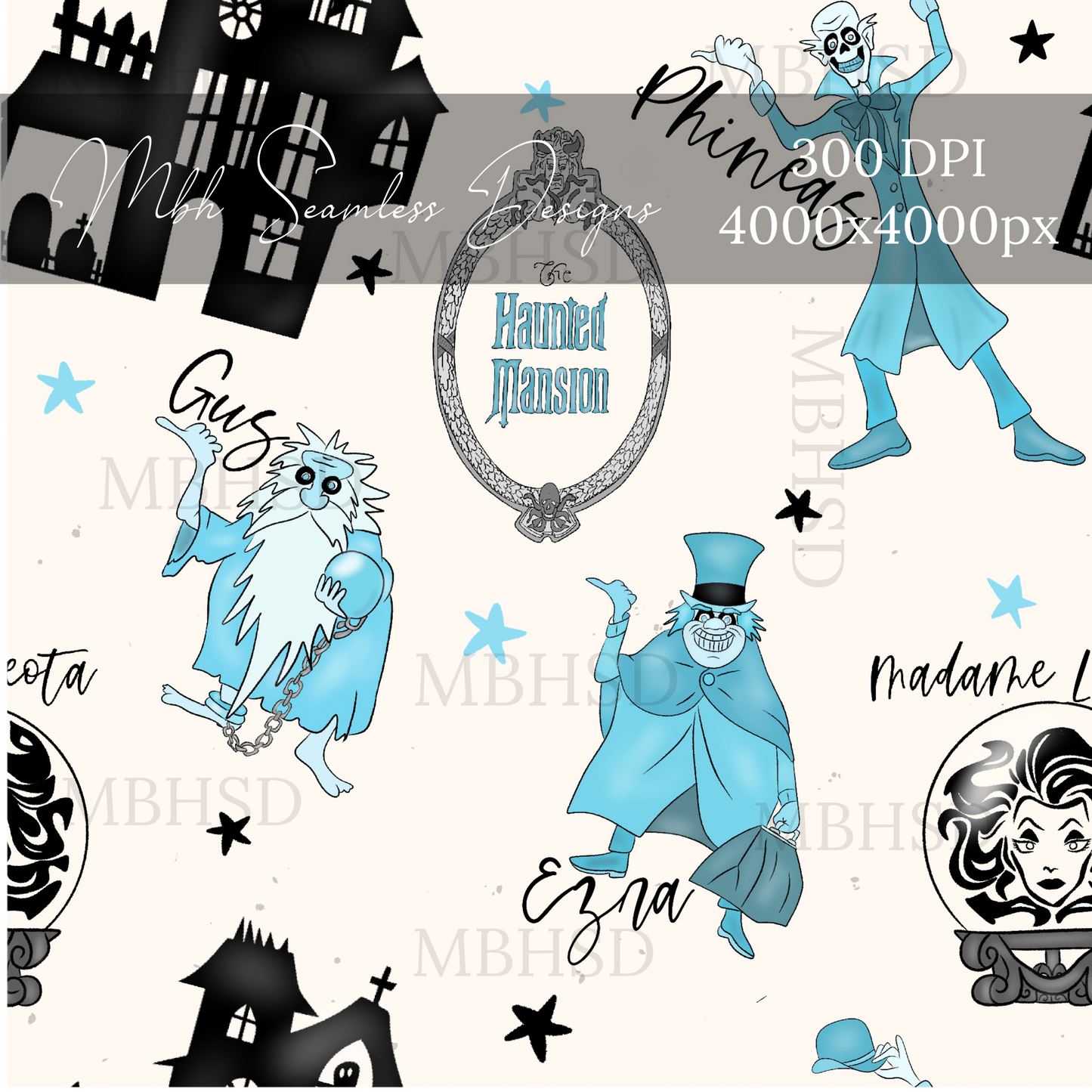 Haunted Mansion Names Seamless Pattern
