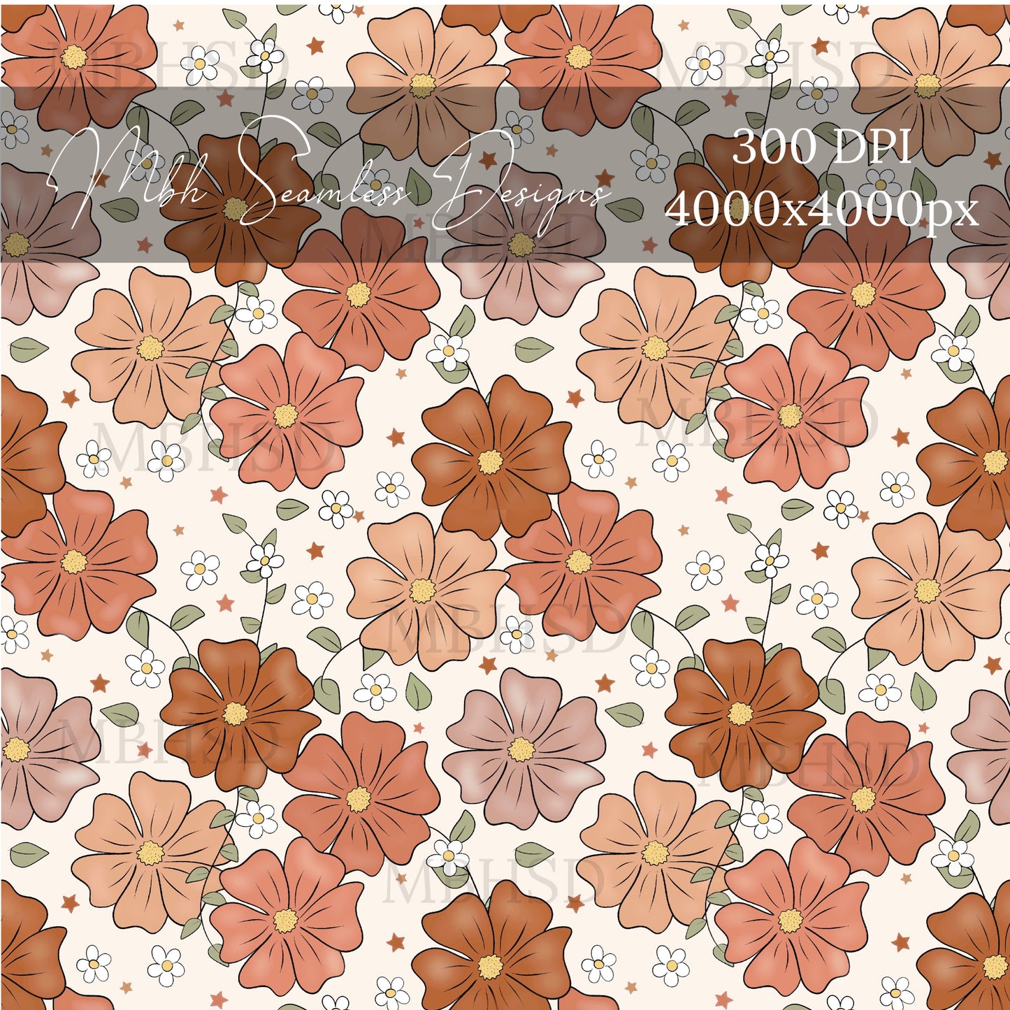 Starry Fall Floral Seamless Pattern
