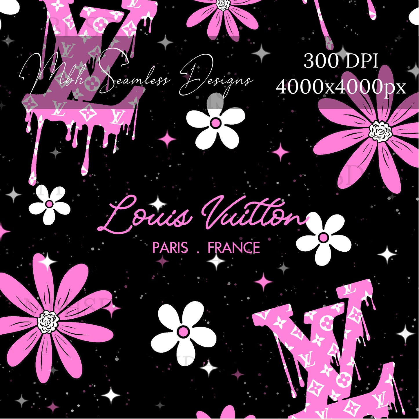 Black Pink Boujee Drip Floral Seamless Pattern
