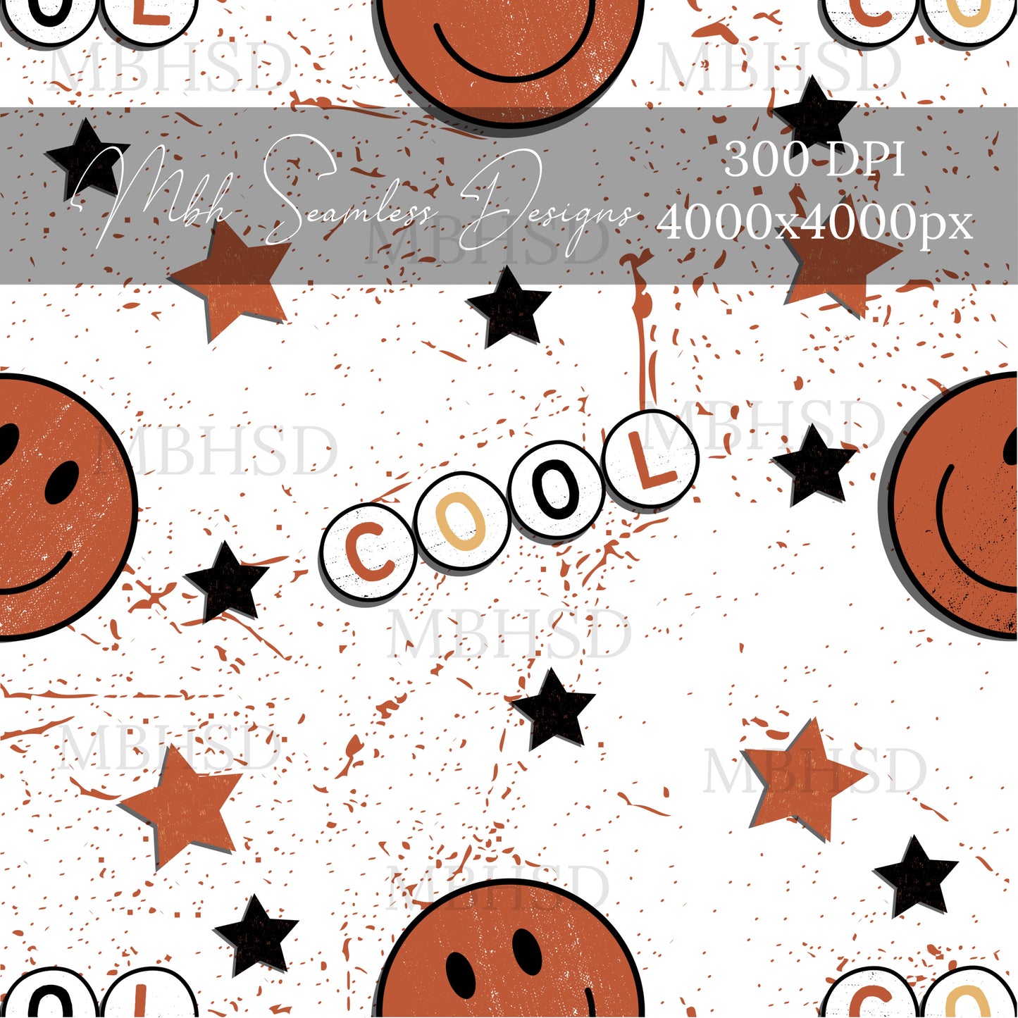 Distressed Cool Smilies Seamless Pattern