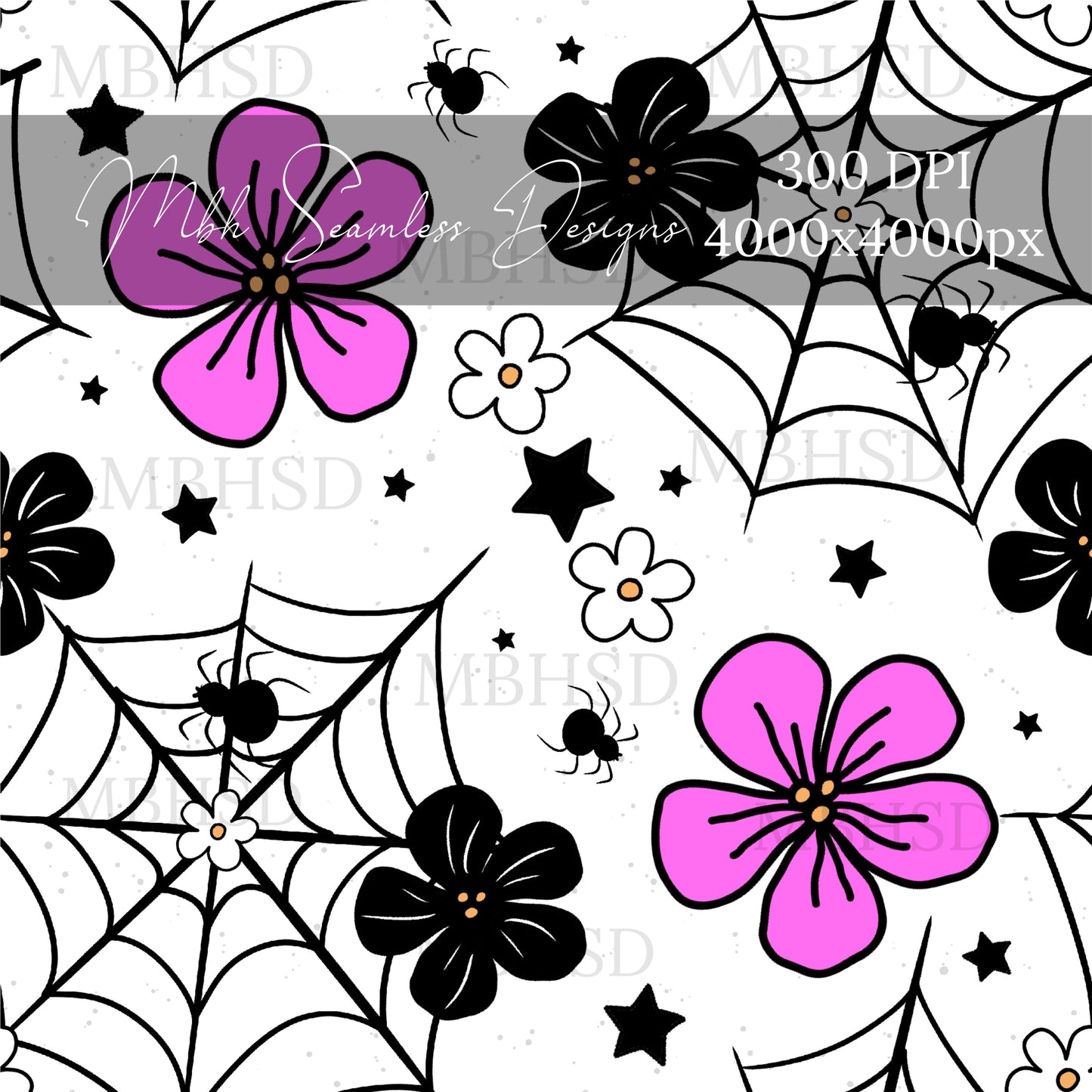 Spiderweb Floral Seamless Pattern