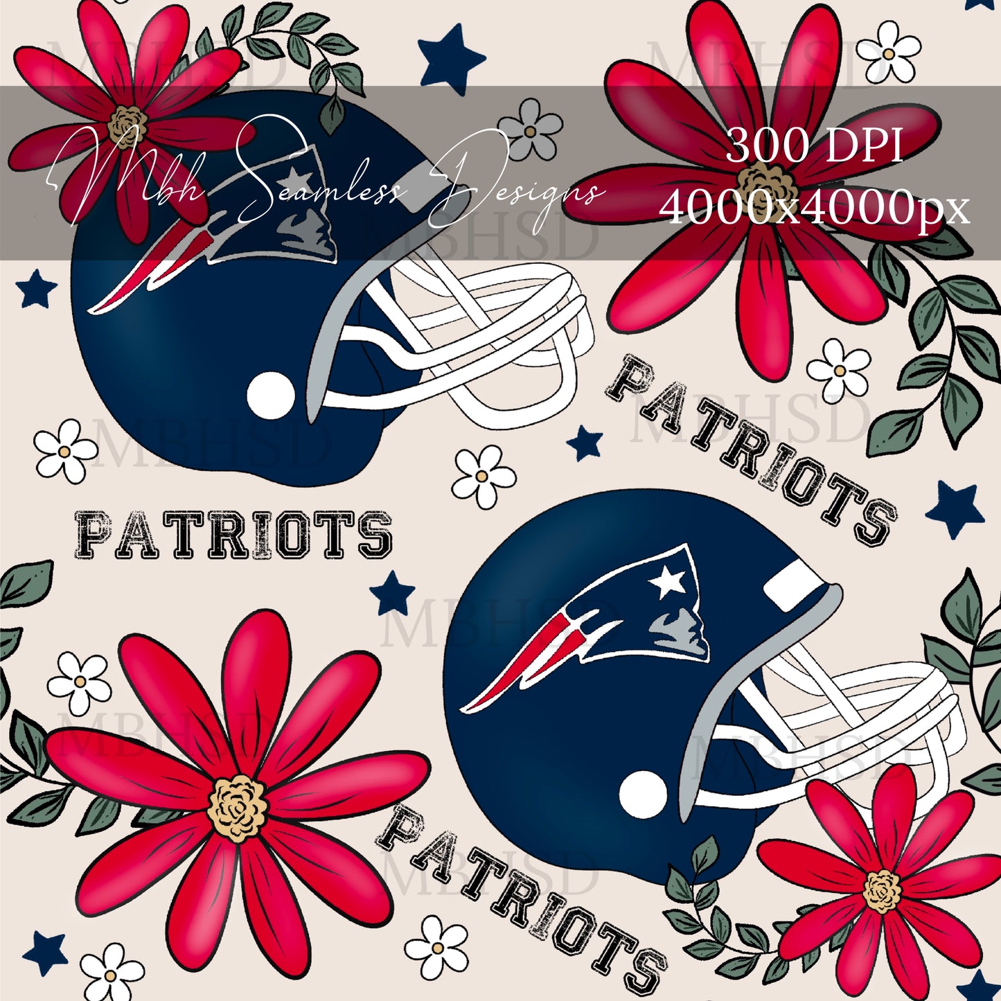 New England Patriots Floral Seamless Pattern