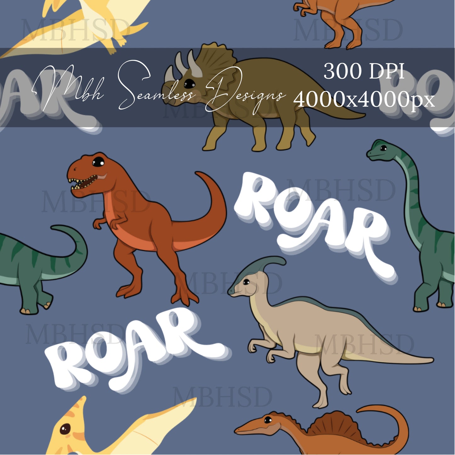 Roar Dinos Seamless Pattern