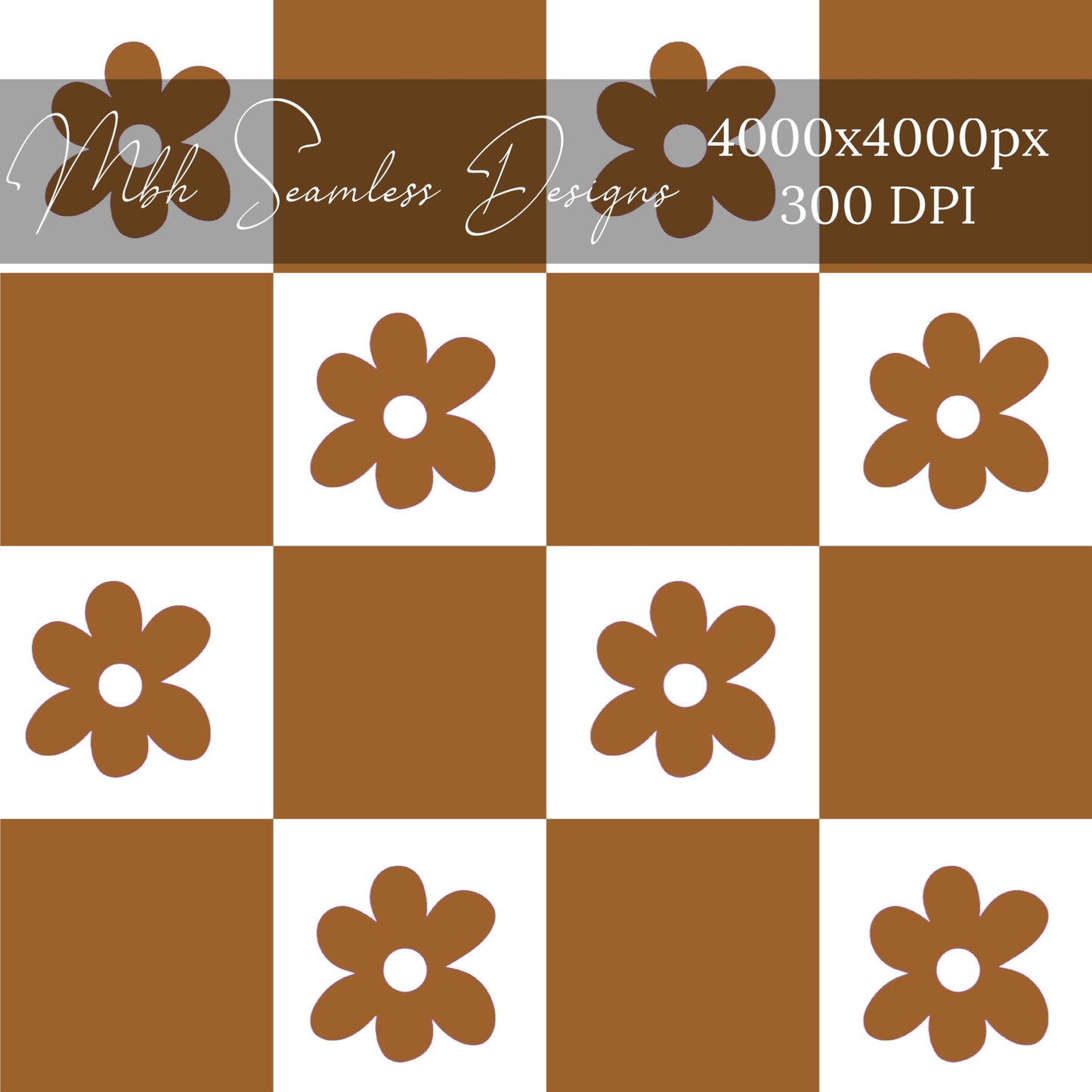 Brown Checkered Floral Seamless Pattern