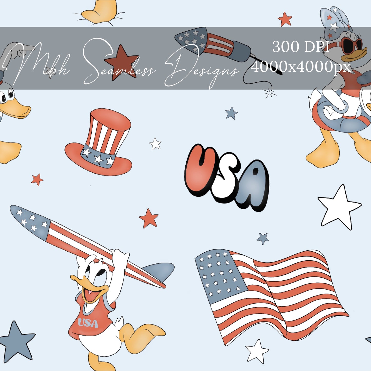 Ducks USA BLUE Seamless Pattern