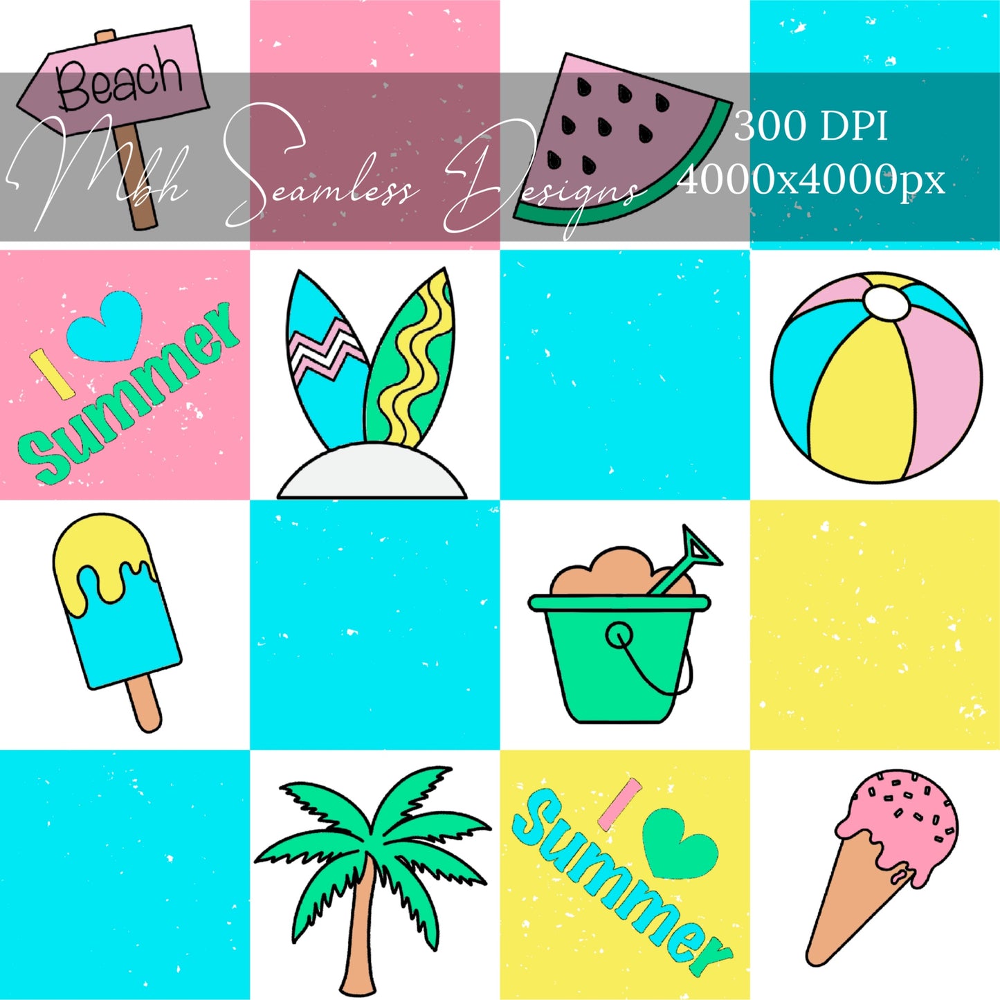 Checkered Summer Love Seamless Pattern