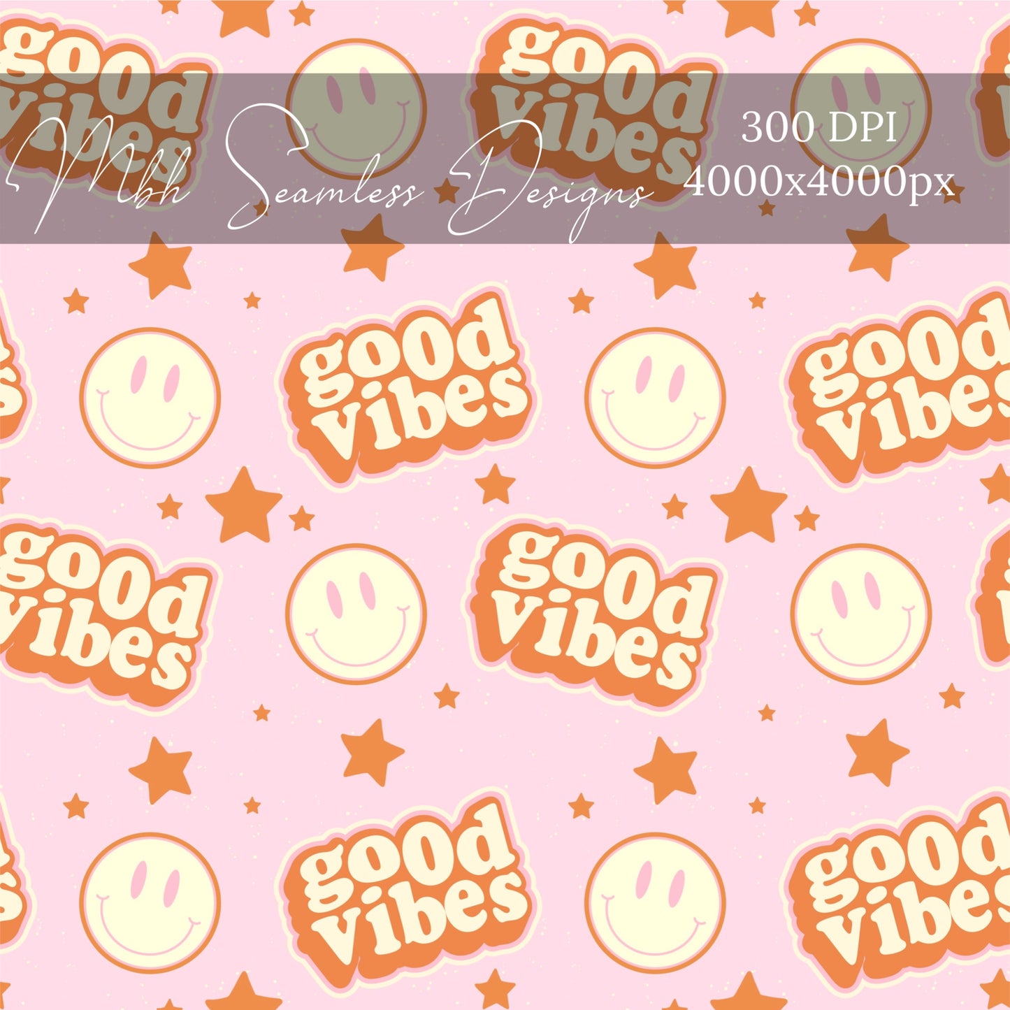 Pink Retro Good Vibes Seamless Pattern