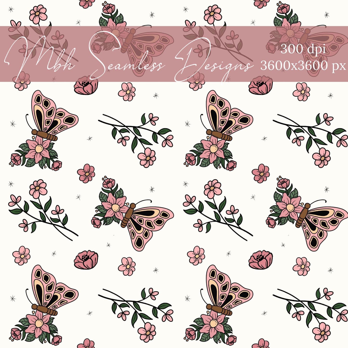 Floral Social Butterflies Seamless Pattern