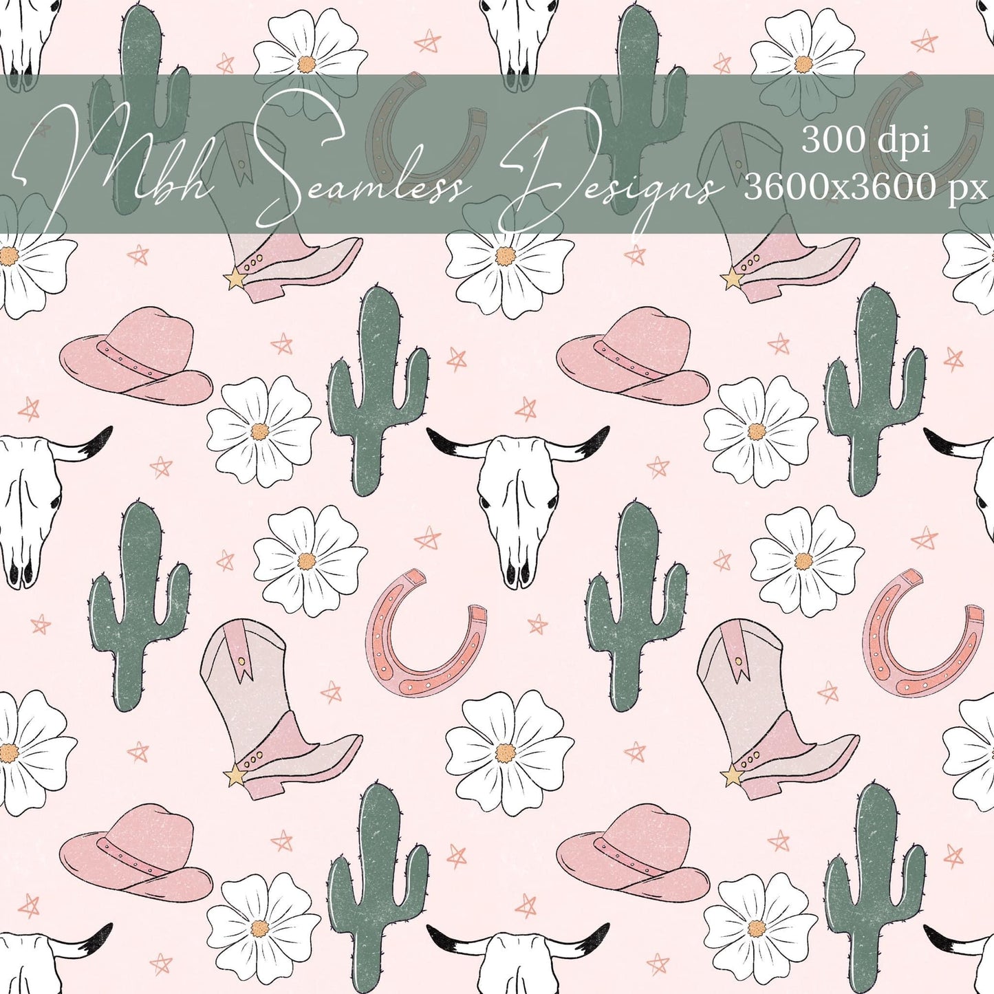 Western Cowgirl Seamless Pattern