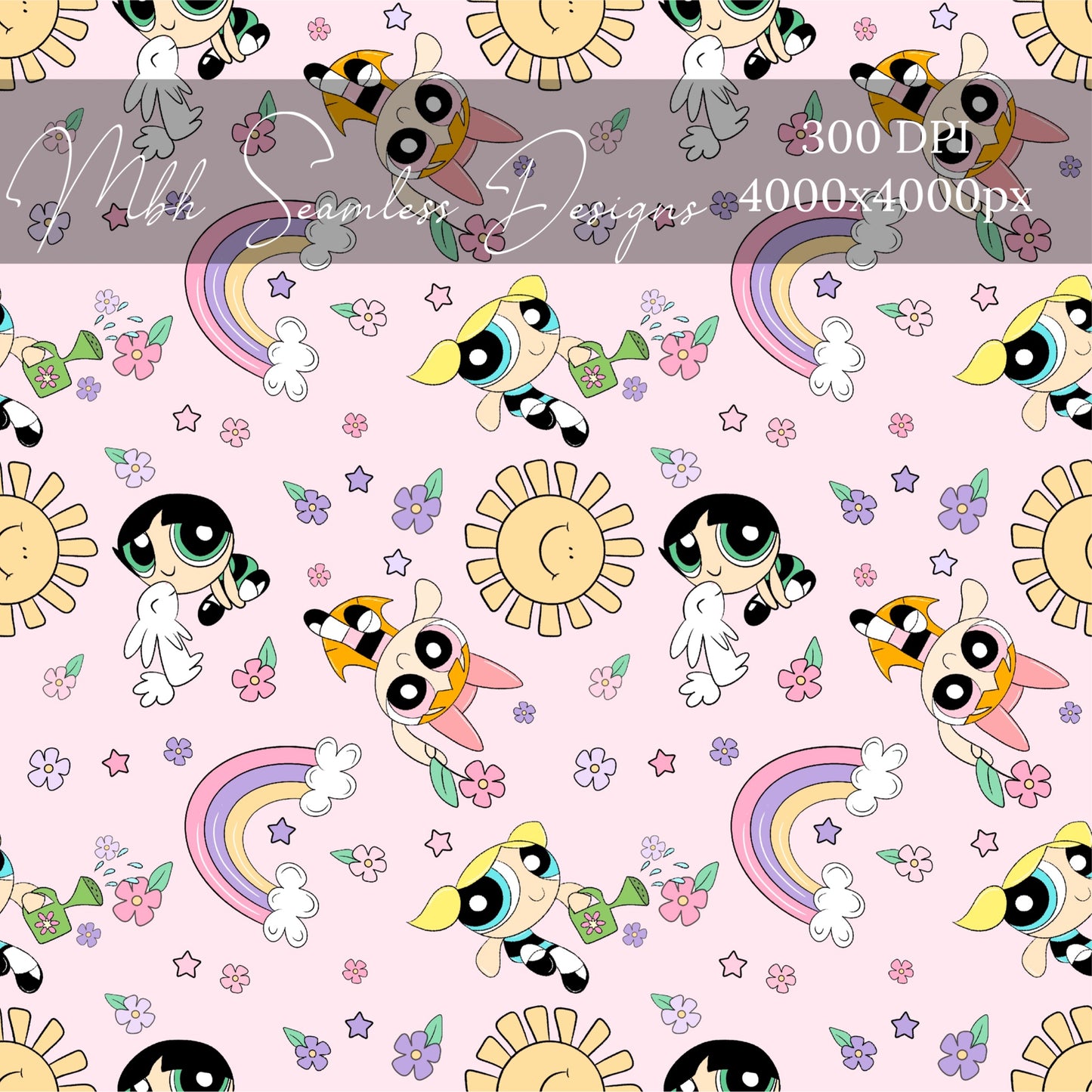 PPG PINK Multidirectional Sunny Rainbow Floral Seamless Pattern
