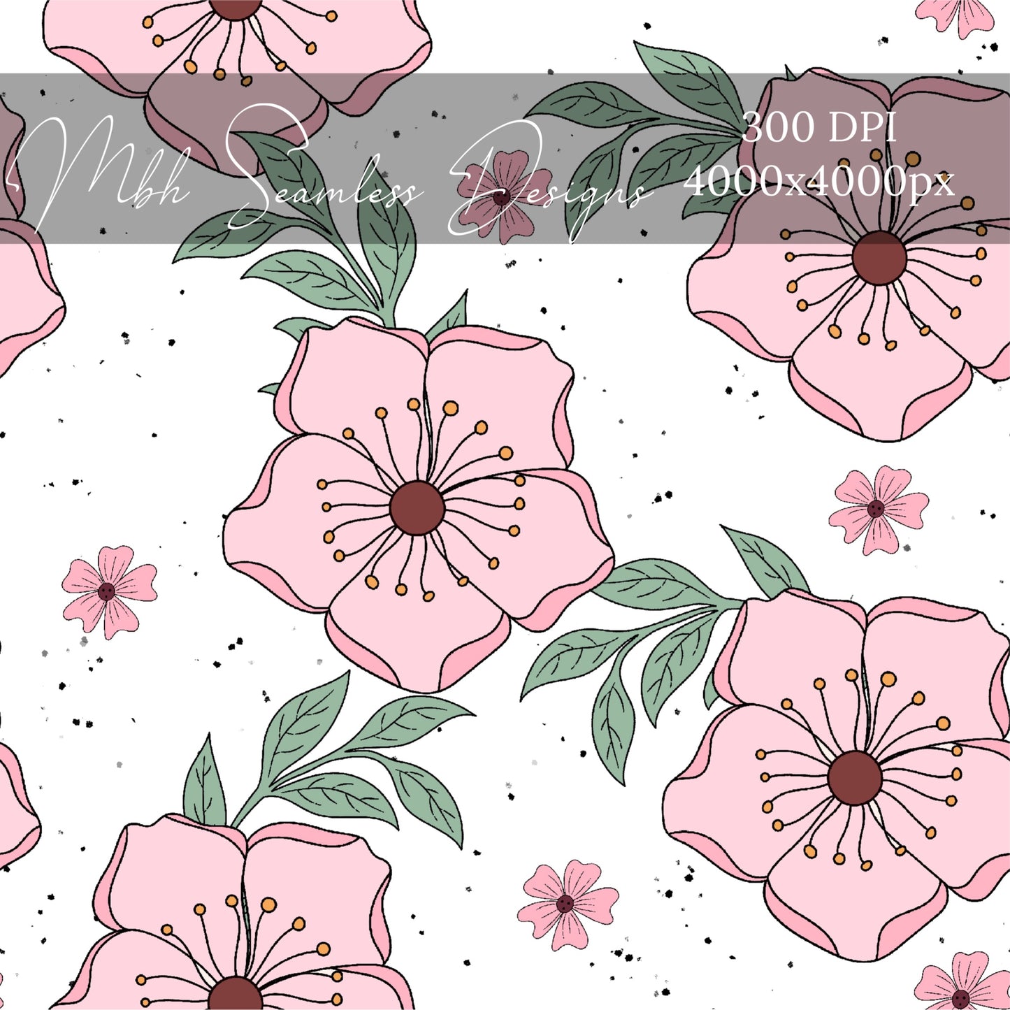 Pink Splatter Floral Seamless Pattern