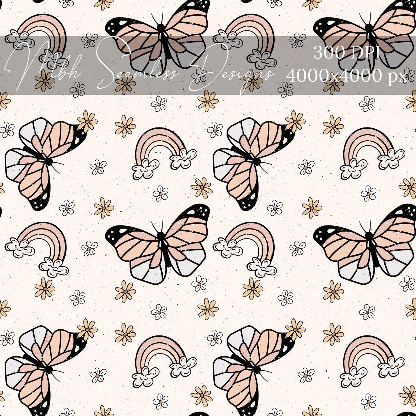 Boho Butterfly Rainbows Seamless Pattern