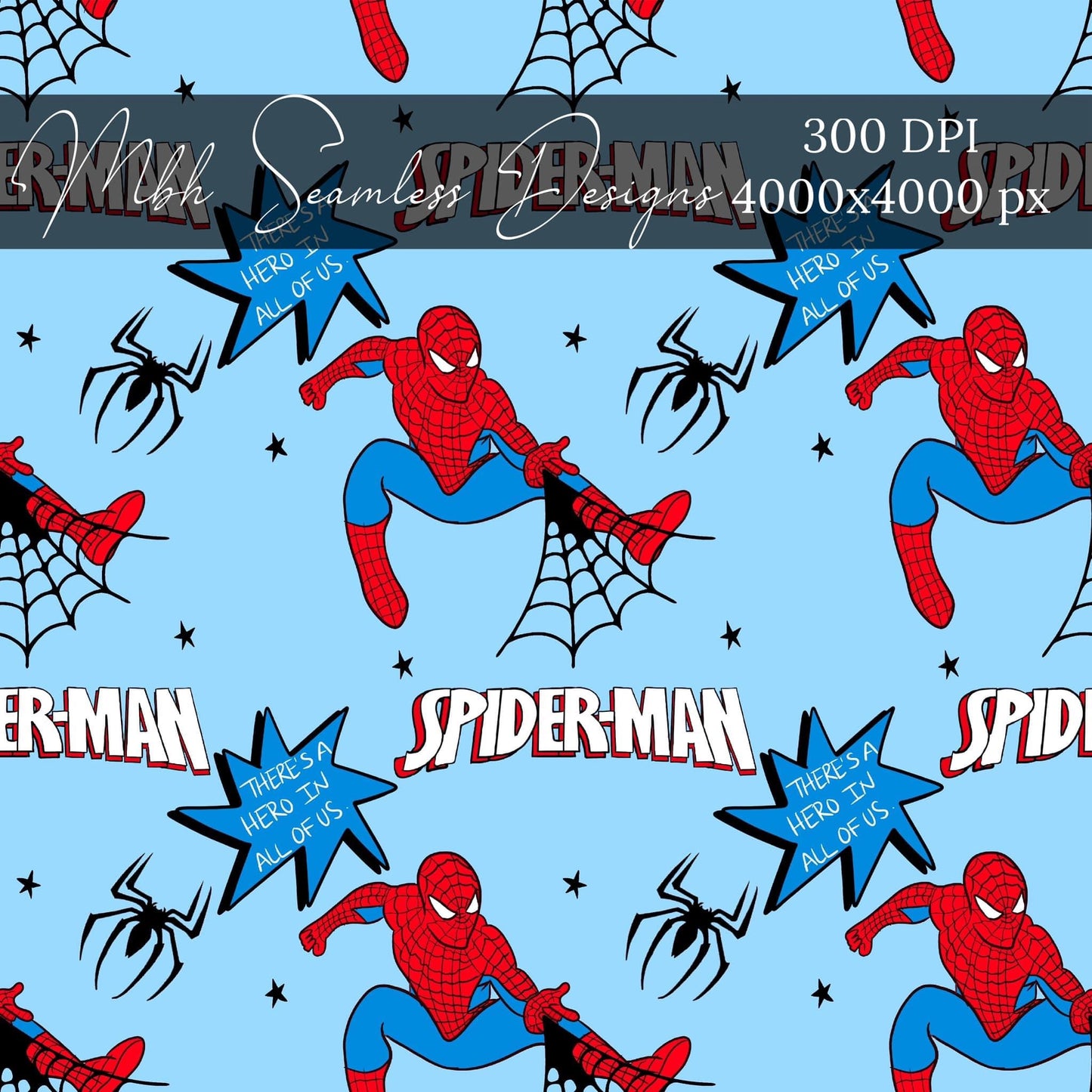 Spider Blue Seamless Pattern