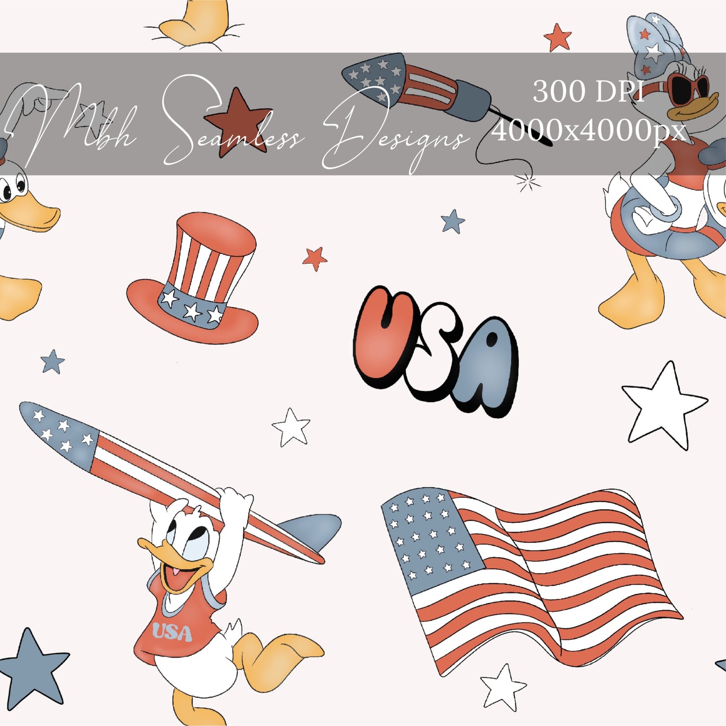 Ducks USA Cream Seamless Pattern