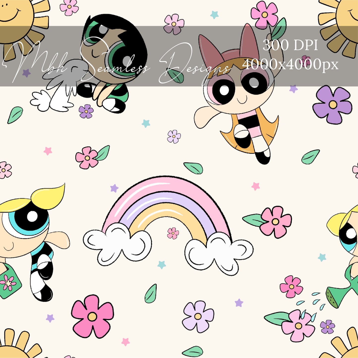 PPG Sunny Rainbow Floral Seamless Pattern