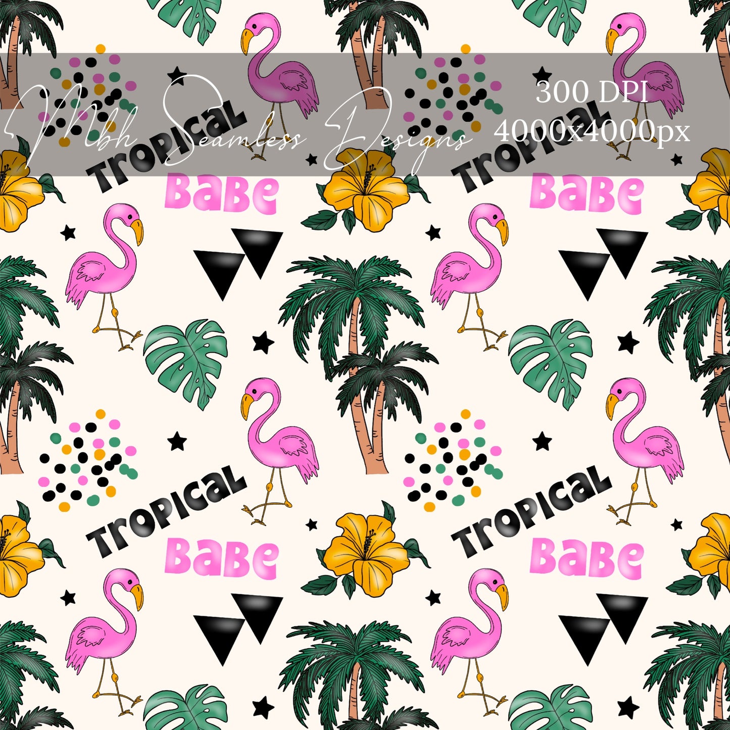 Tropical Babe Color Dots Flamingo Seamless Pattern