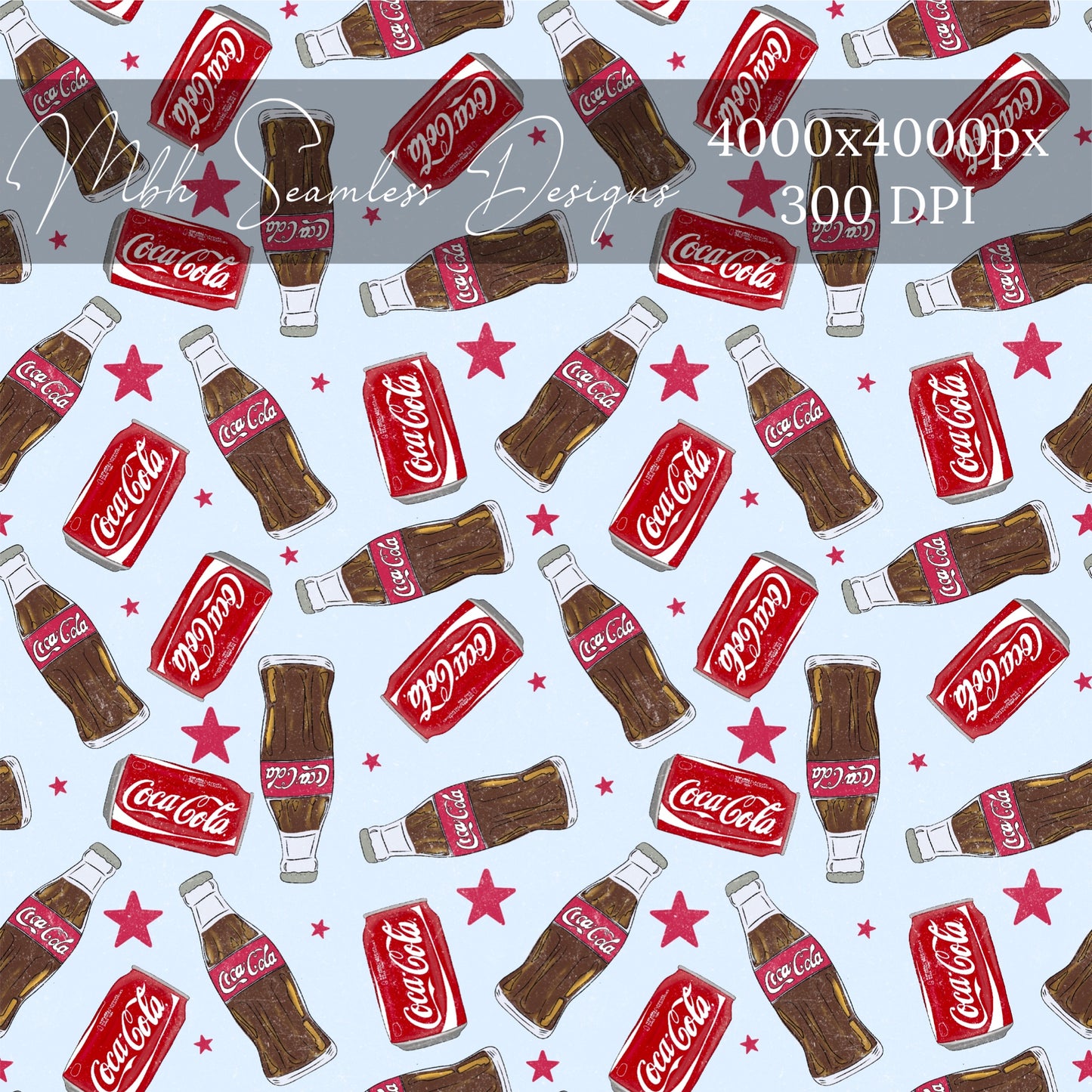 Distressed Starry Cola Cans & Bottles Seamless Pattern