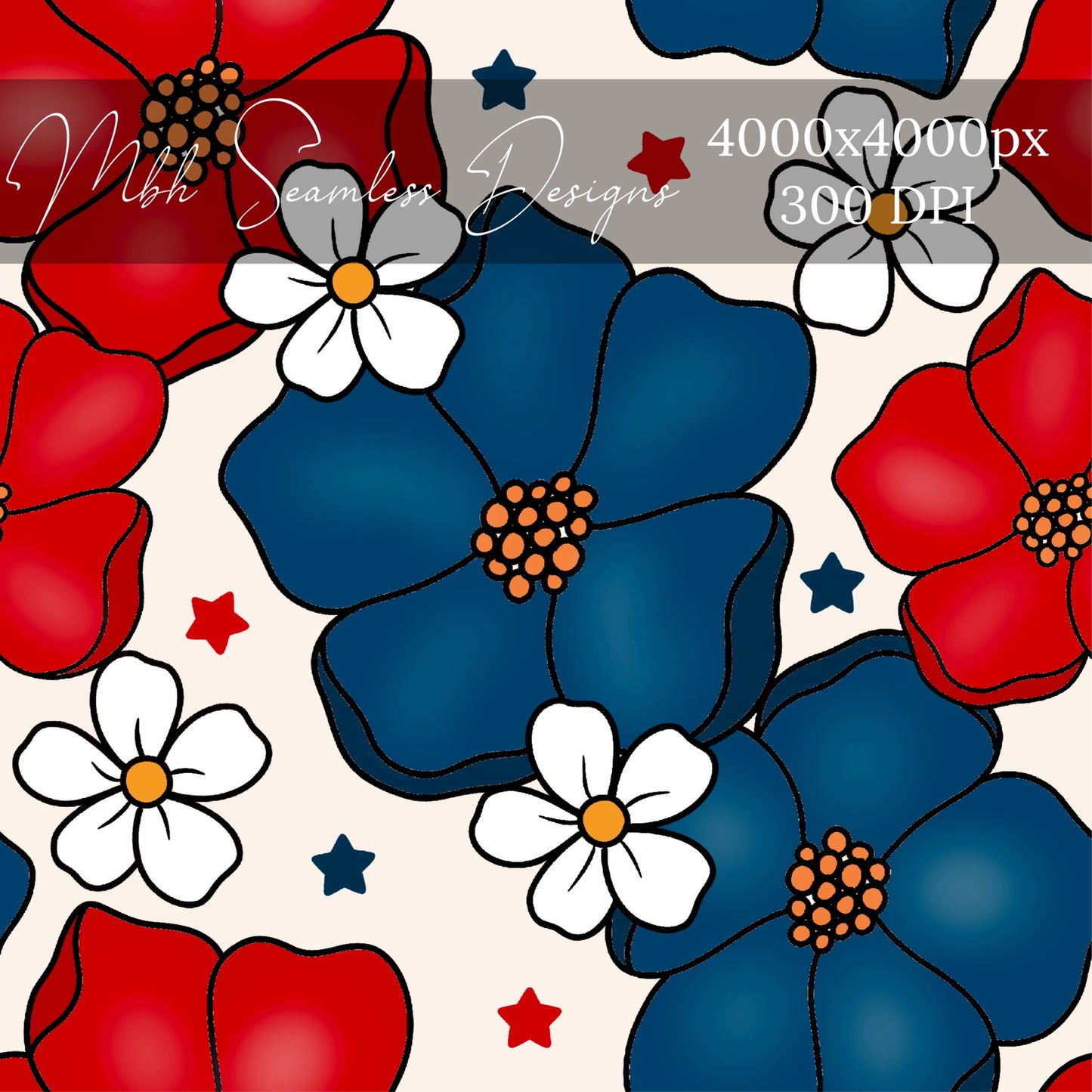 Fourth of July Floral Seamless Pattern