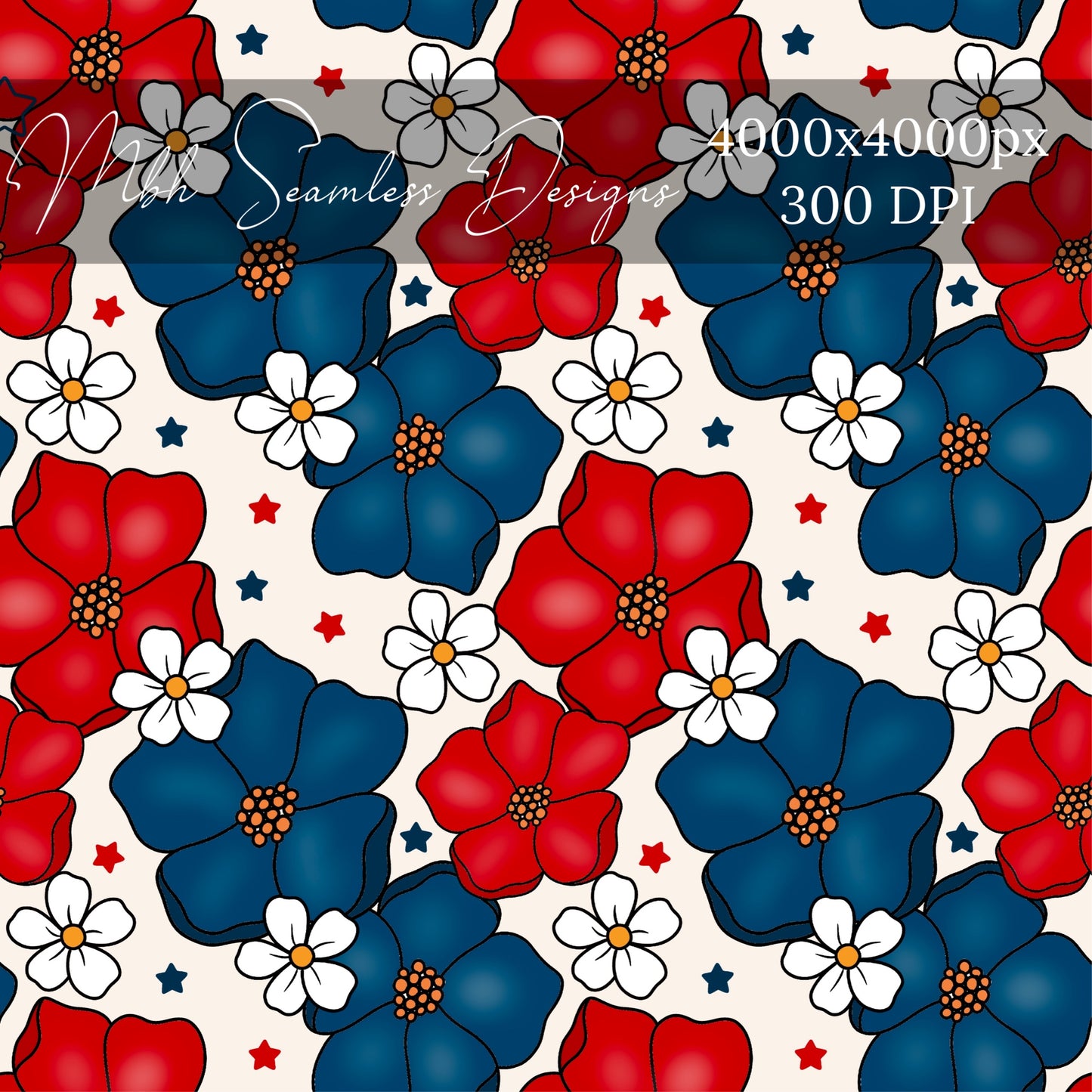 Fourth of July Floral Seamless Pattern