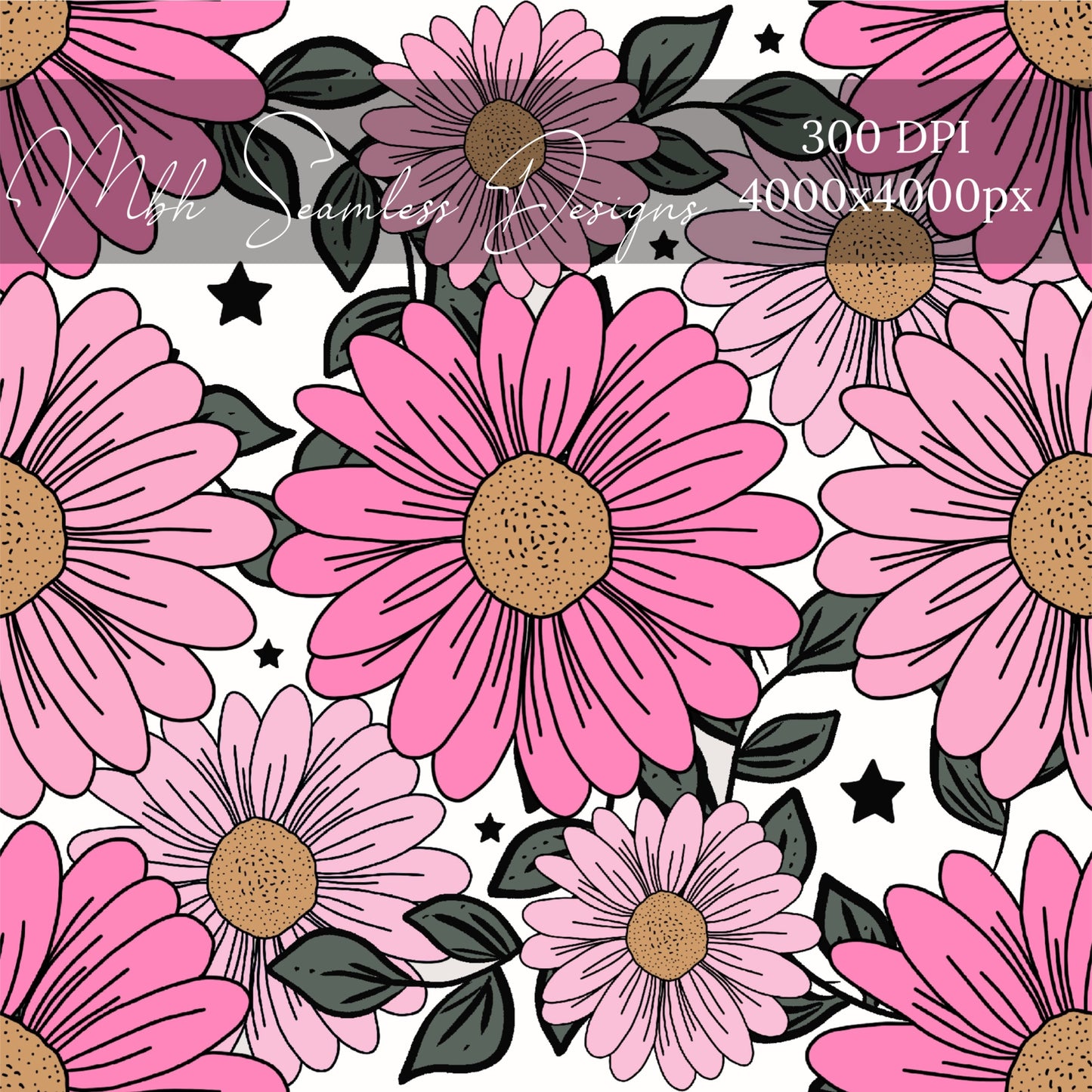 Pink Daisies Floral Seamless Pattern