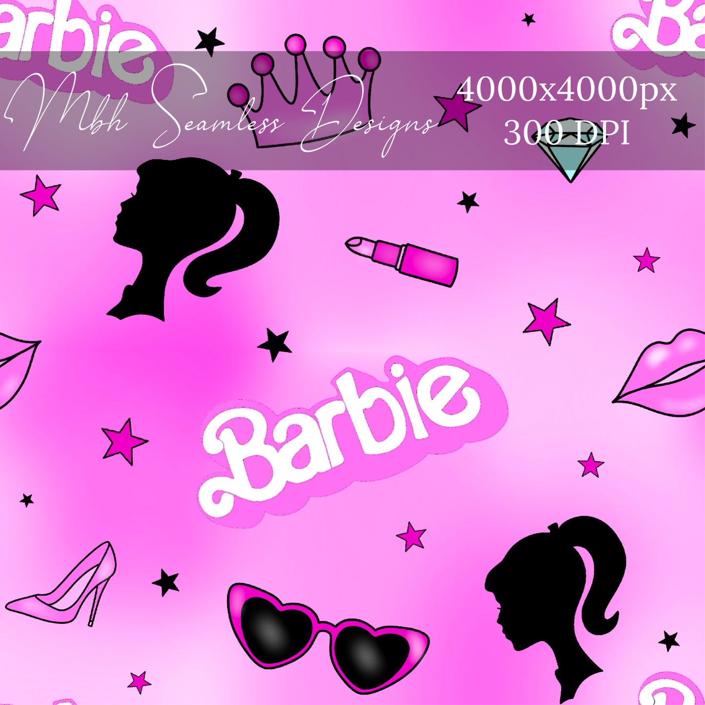 Purple Pink Barbie Girl Seamless Pattern
