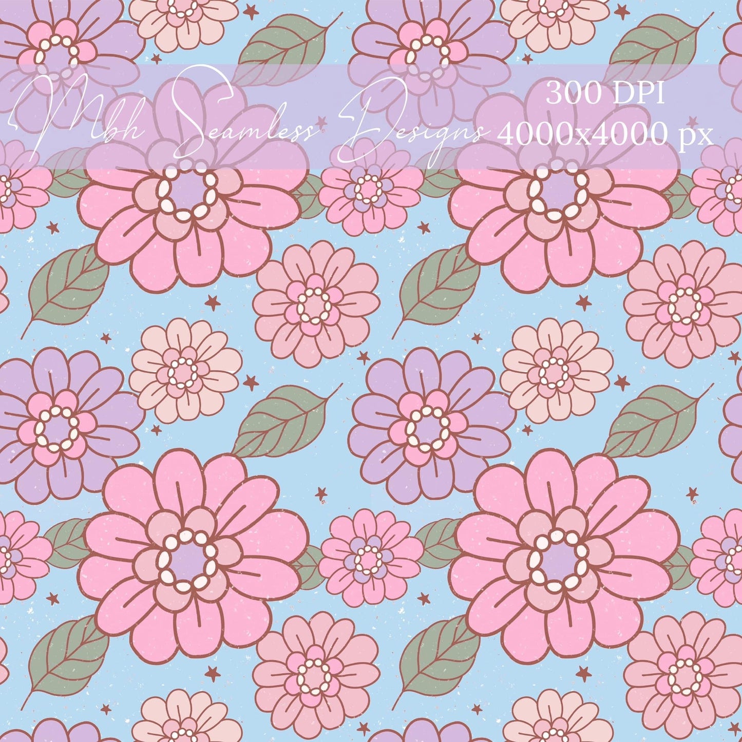 Dusty Blue Boho Floral Seamless Pattern
