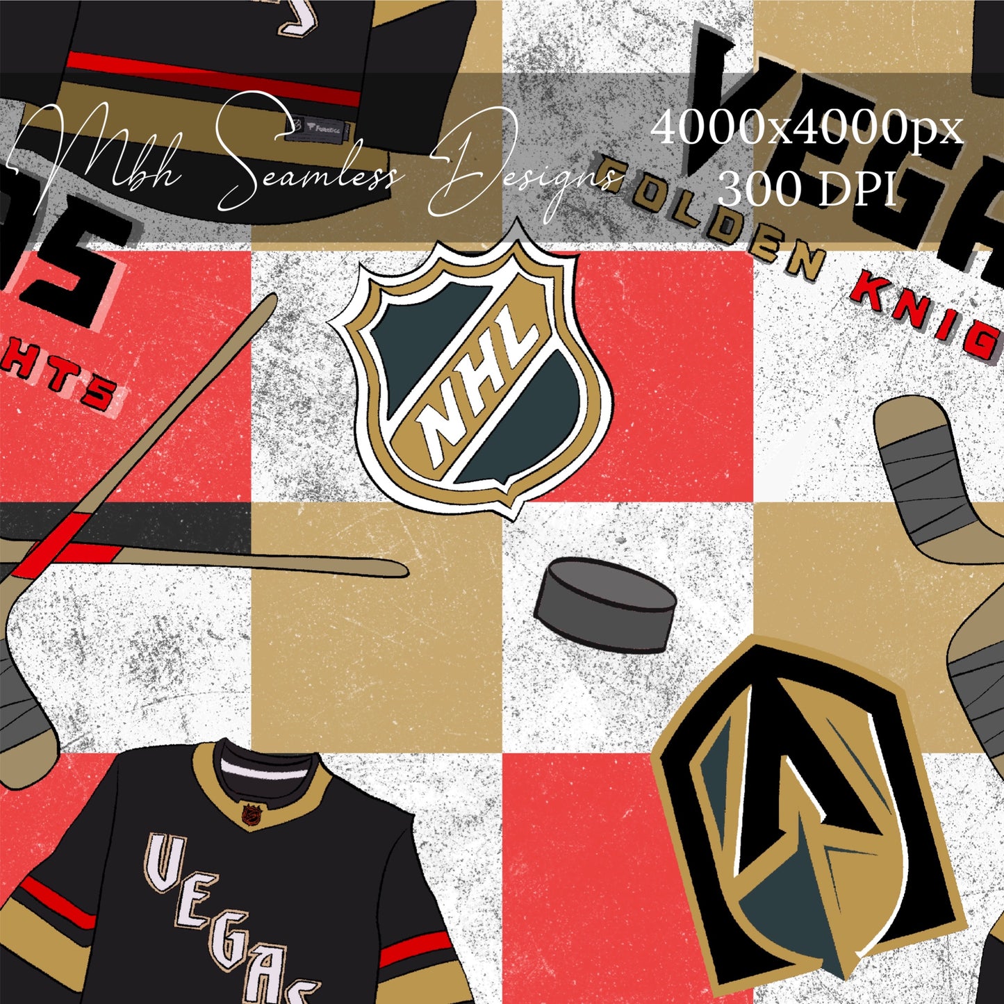 Vegas Knights Checkered Hockey Seamless Pattern
