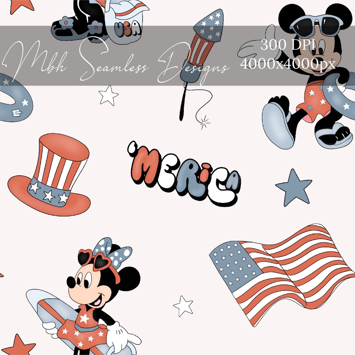 Mouse ‘Merica Cream Seamless Pattern
