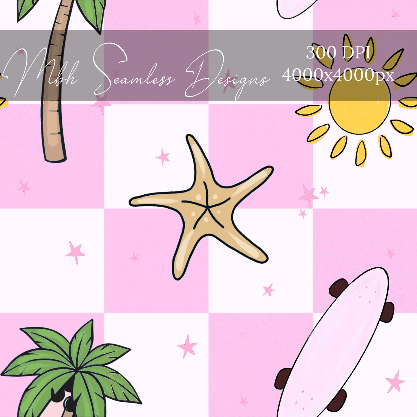 Pink Checkered Summer Seamless Pattern