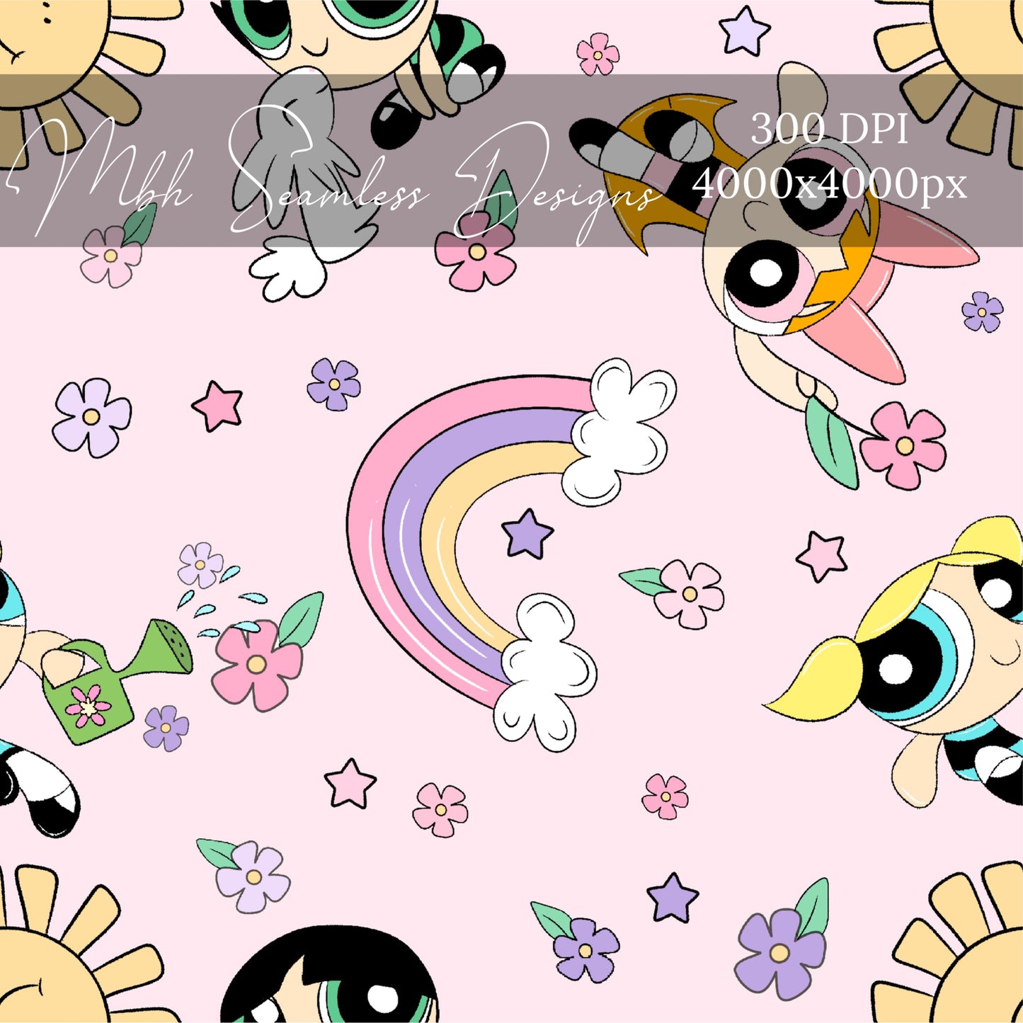 PPG PINK Multidirectional Sunny Rainbow Floral Seamless Pattern